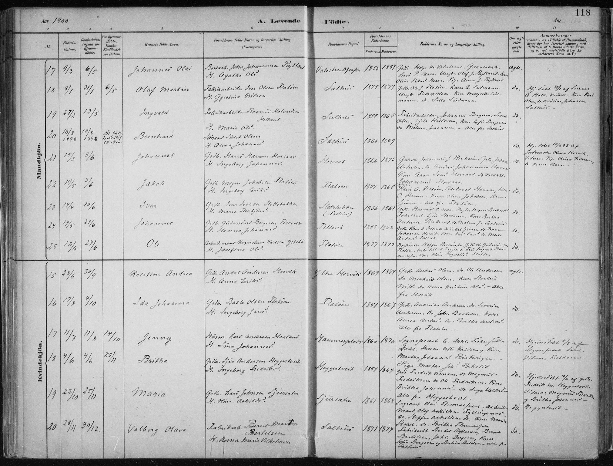 Hamre sokneprestembete, AV/SAB-A-75501/H/Ha/Haa/Haab/L0001: Parish register (official) no. B  1, 1882-1905, p. 118