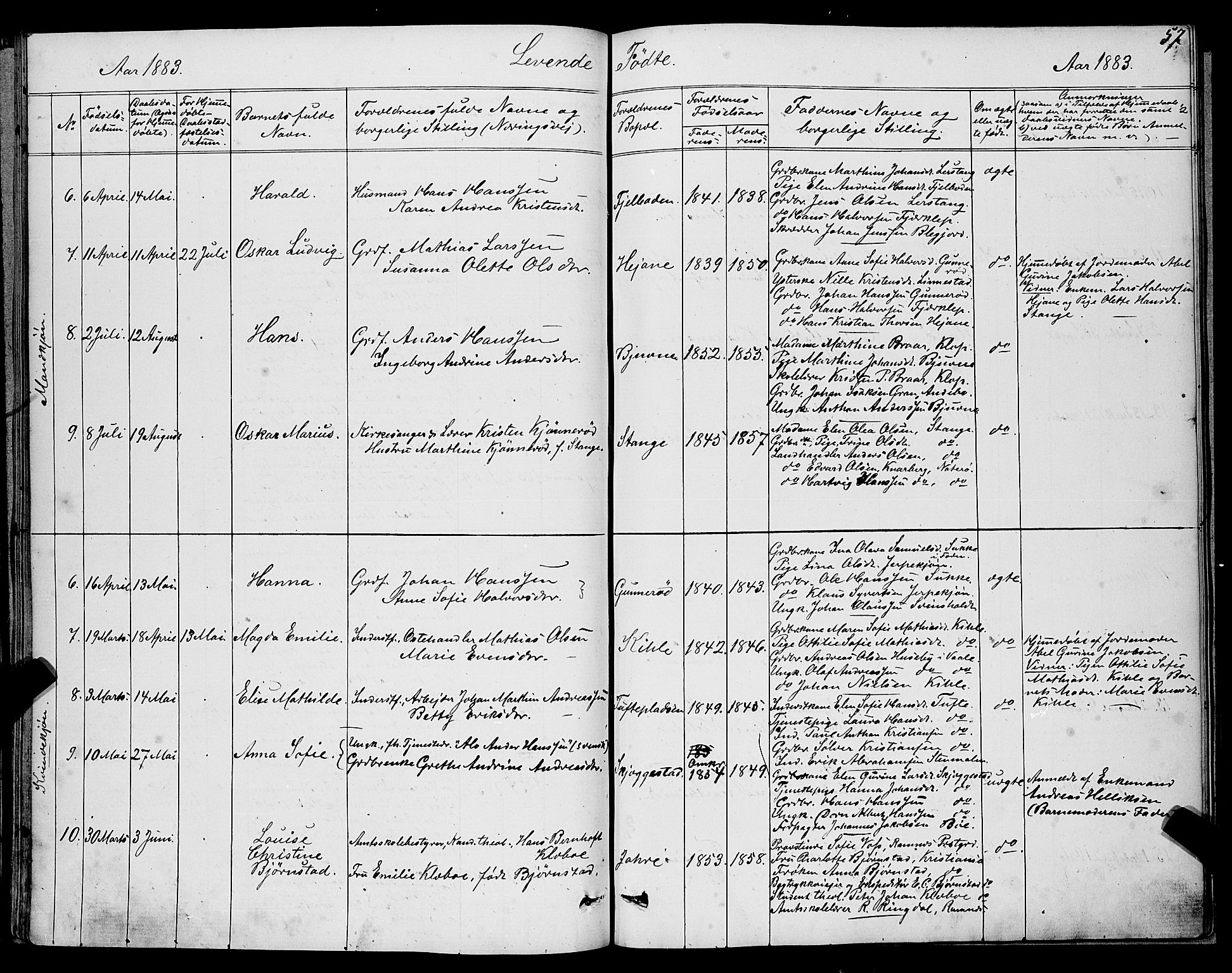 Ramnes kirkebøker, AV/SAKO-A-314/G/Ga/L0003: Parish register (copy) no. I 3, 1870-1896, p. 57