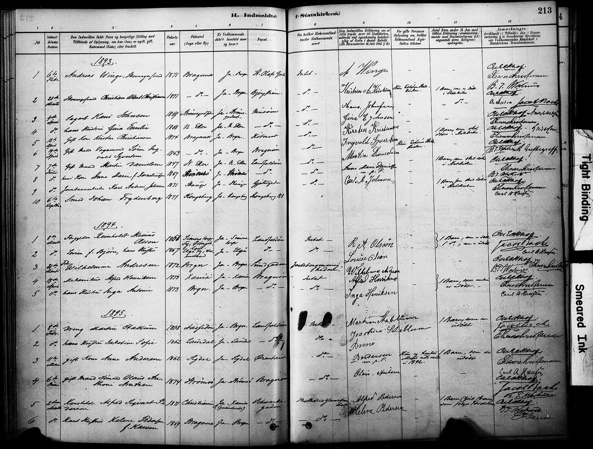 Bragernes kirkebøker, SAKO/A-6/F/Fc/L0005: Parish register (official) no. III 5, 1878-1890, p. 213
