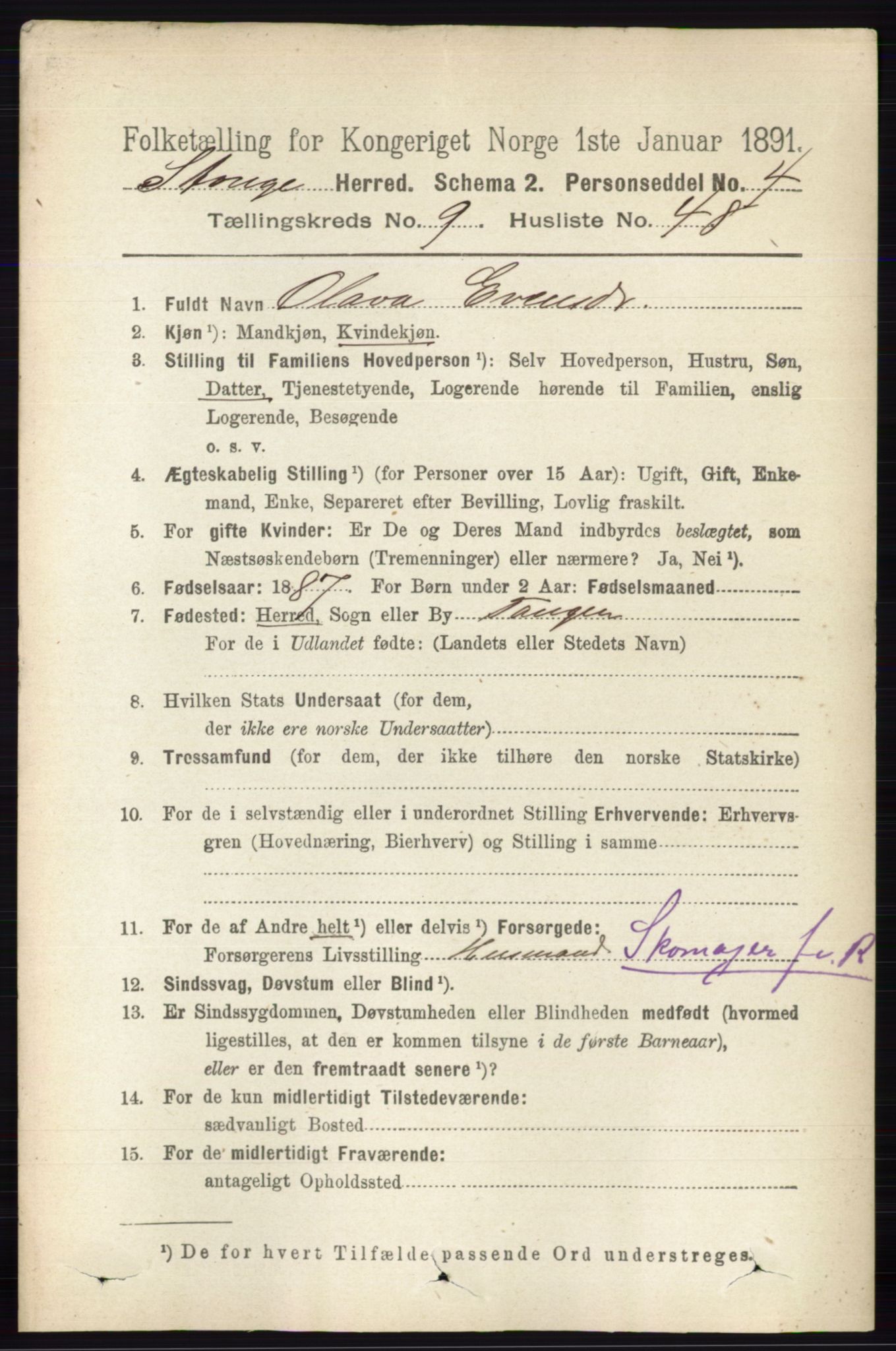 RA, 1891 census for 0417 Stange, 1891, p. 6322