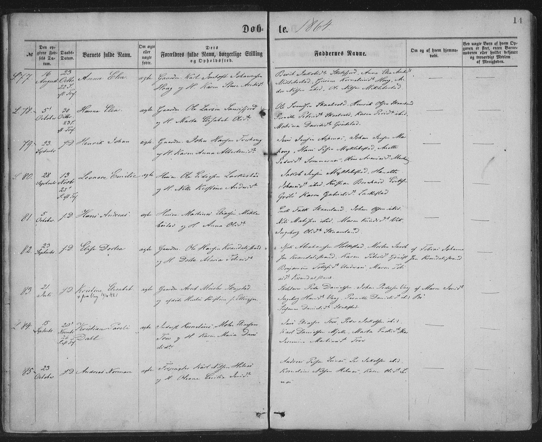 Ministerialprotokoller, klokkerbøker og fødselsregistre - Nordland, AV/SAT-A-1459/855/L0801: Parish register (official) no. 855A09, 1864-1874, p. 14