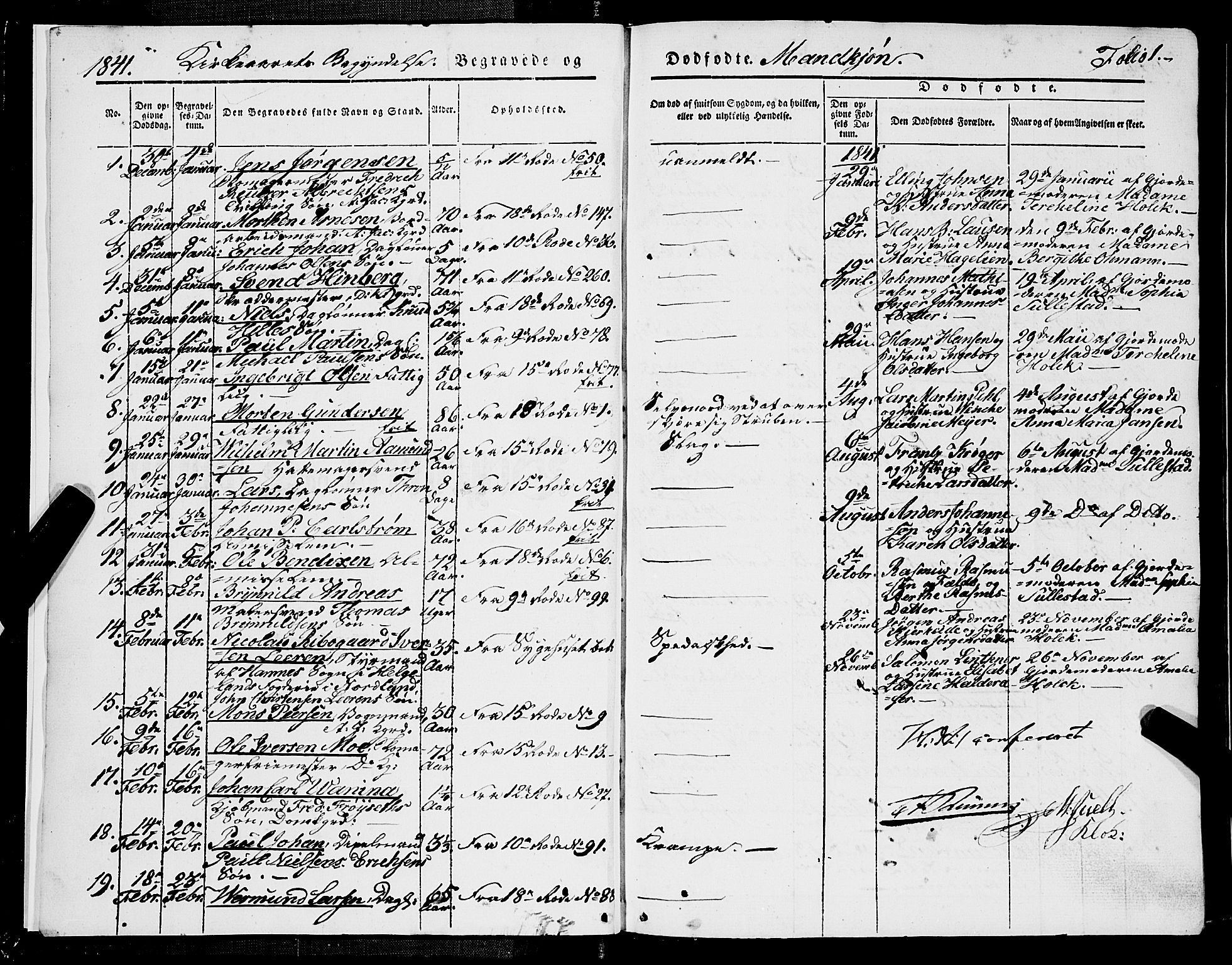 Domkirken sokneprestembete, SAB/A-74801/H/Haa/L0040: Parish register (official) no. E 1, 1841-1853, p. 1