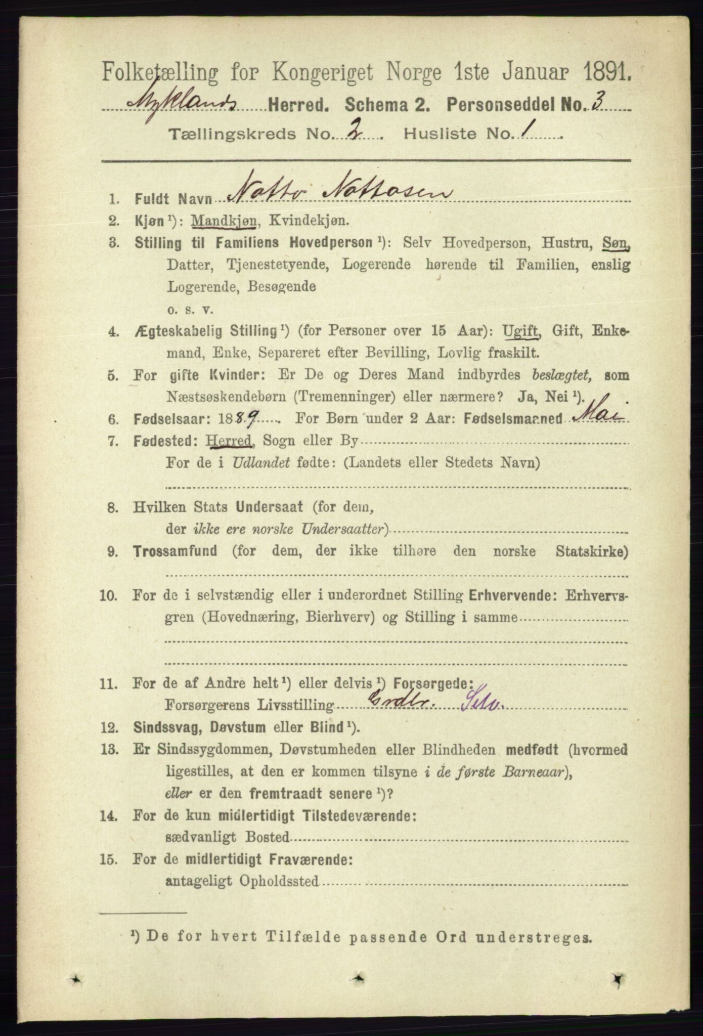 RA, 1891 census for 0932 Mykland, 1891, p. 305