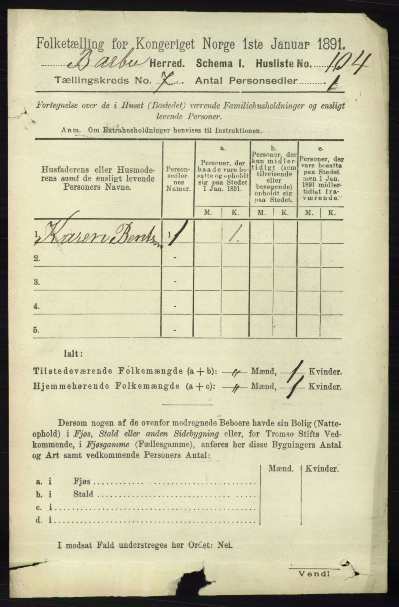 RA, 1891 census for 0990 Barbu, 1891, p. 5046