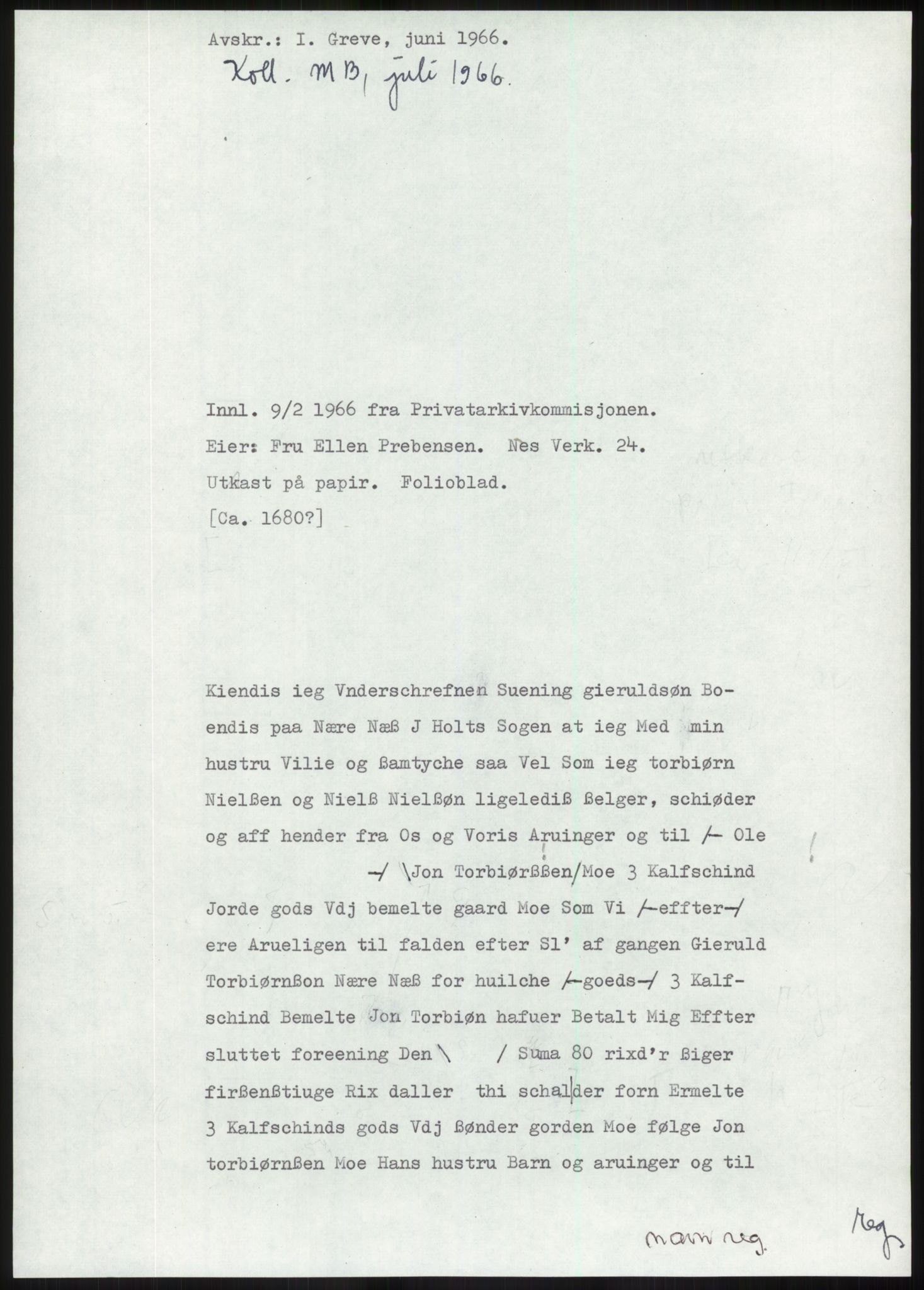 Samlinger til kildeutgivelse, Diplomavskriftsamlingen, RA/EA-4053/H/Ha, p. 165