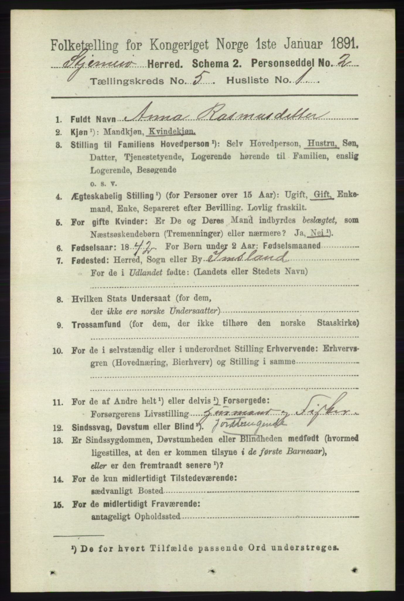 RA, 1891 census for 1140 Sjernarøy, 1891, p. 809