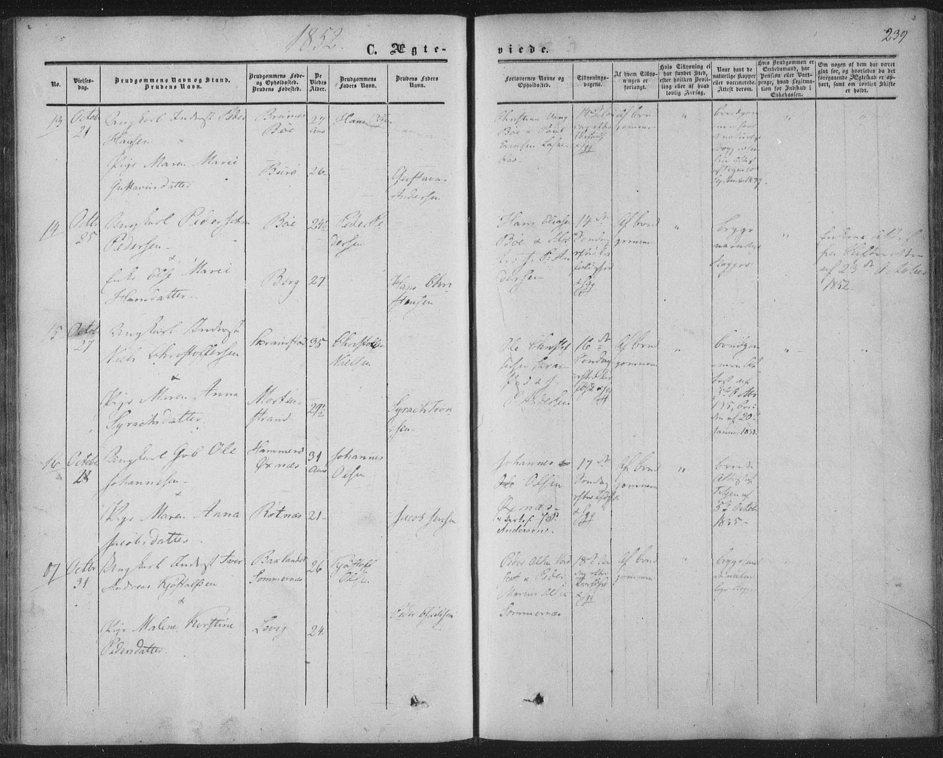 Ministerialprotokoller, klokkerbøker og fødselsregistre - Nordland, SAT/A-1459/855/L0800: Parish register (official) no. 855A08, 1852-1864, p. 239