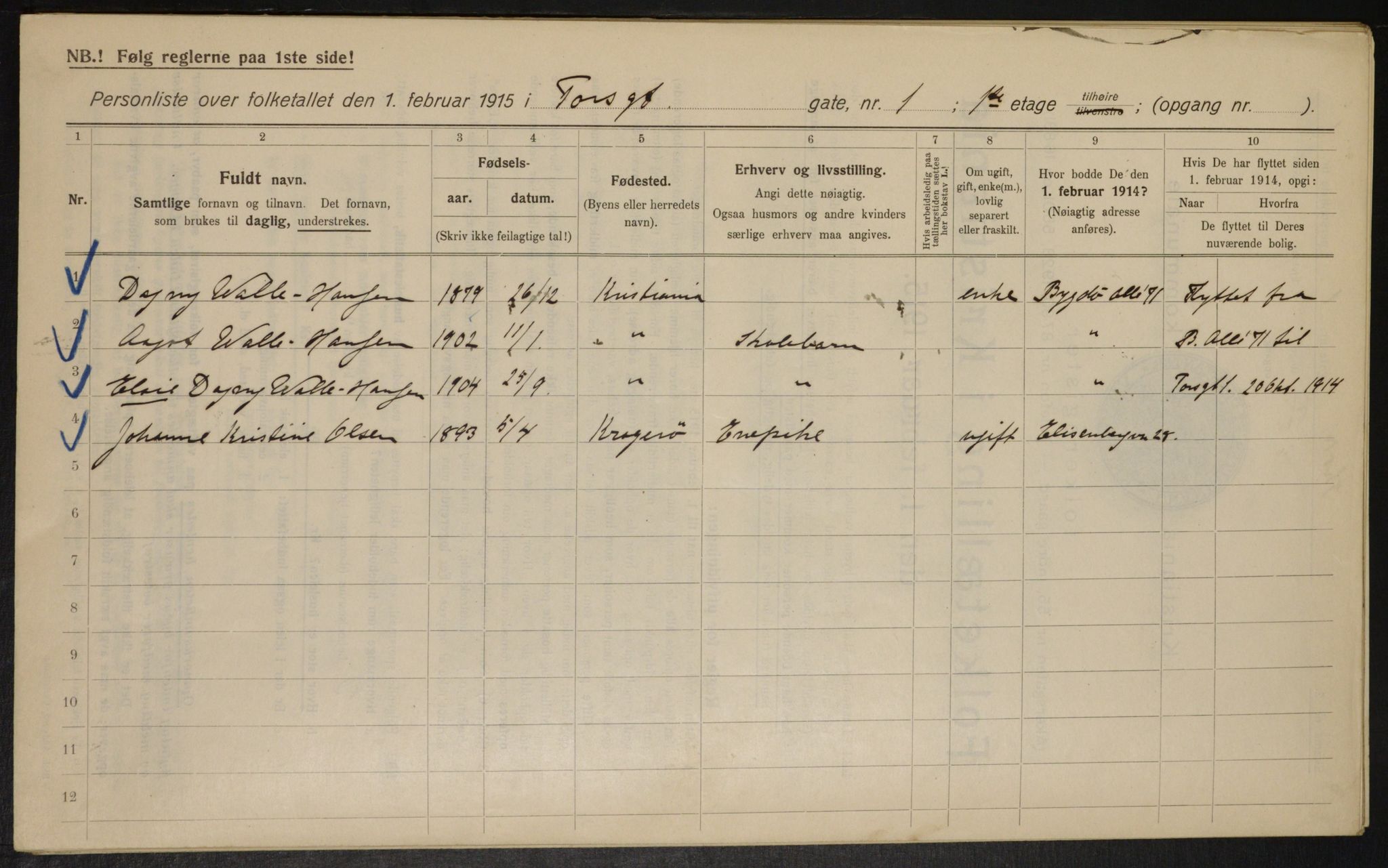 OBA, Municipal Census 1915 for Kristiania, 1915, p. 114620