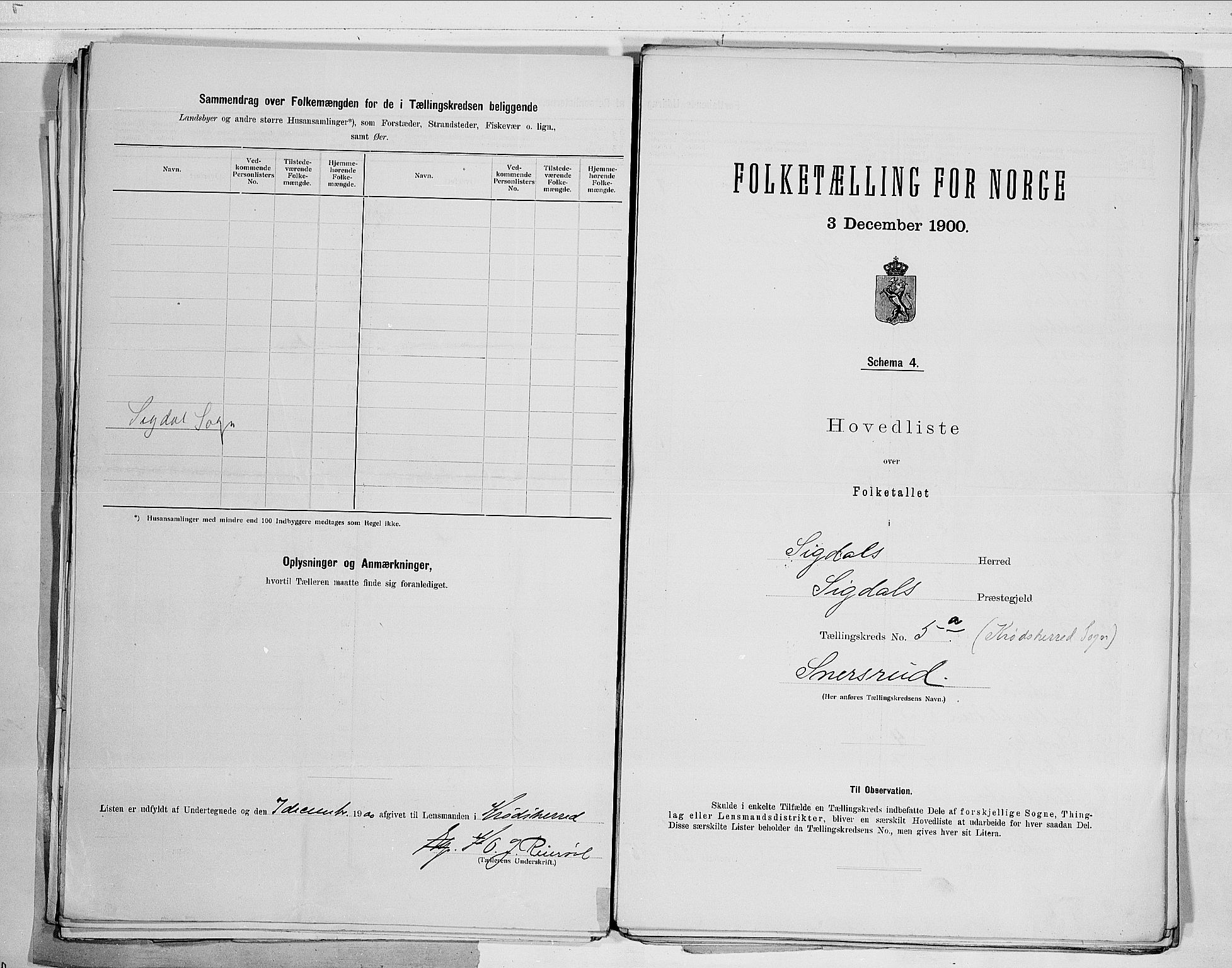 RA, 1900 census for Sigdal, 1900, p. 20