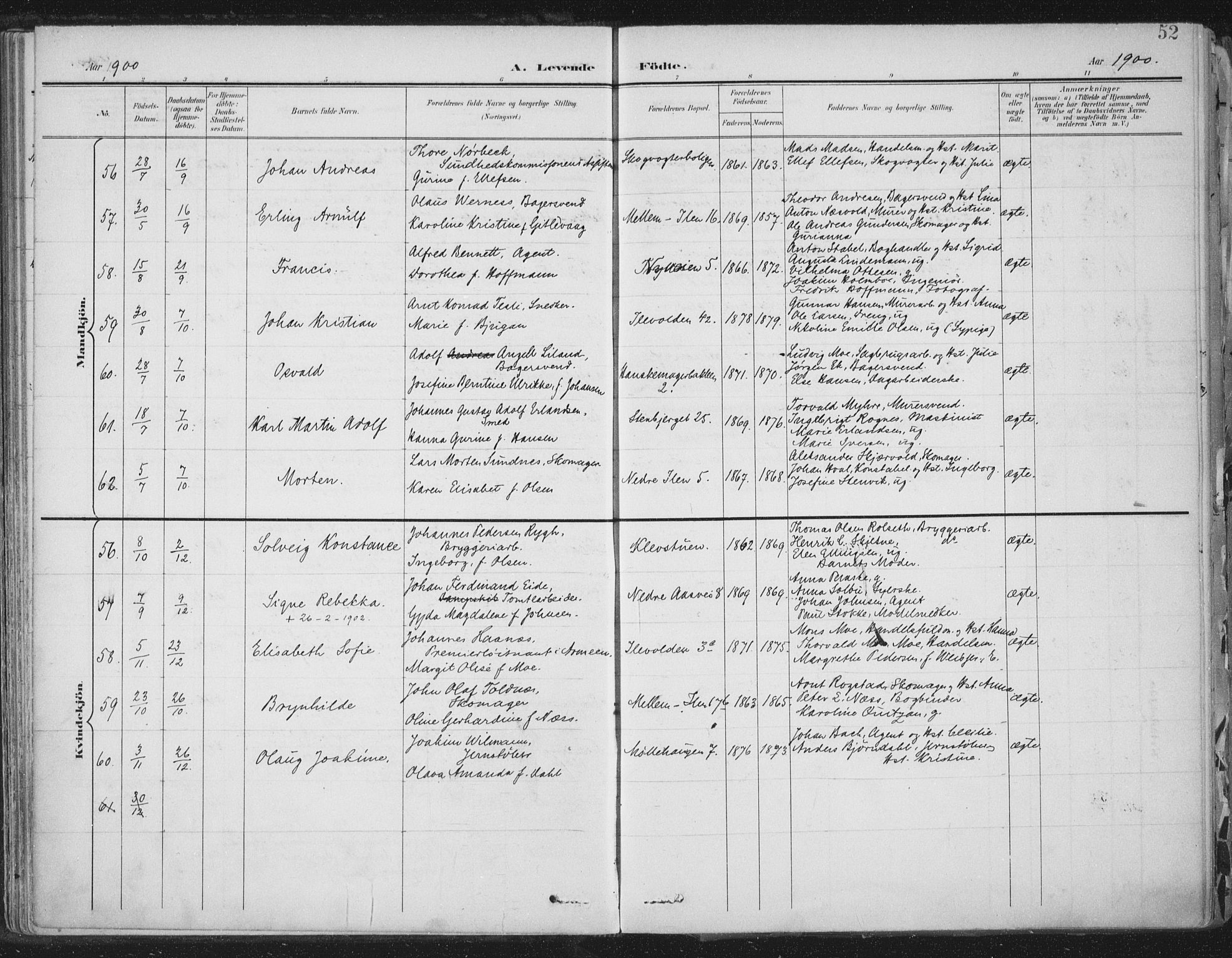 Ministerialprotokoller, klokkerbøker og fødselsregistre - Sør-Trøndelag, SAT/A-1456/603/L0167: Parish register (official) no. 603A06, 1896-1932, p. 52