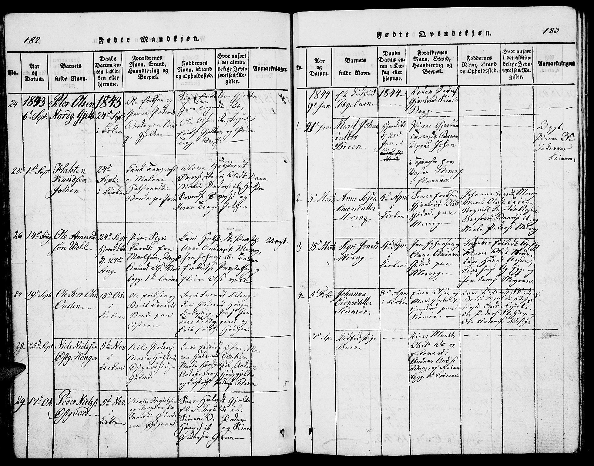 Tolga prestekontor, AV/SAH-PREST-062/L/L0002: Parish register (copy) no. 2, 1815-1844, p. 182-183