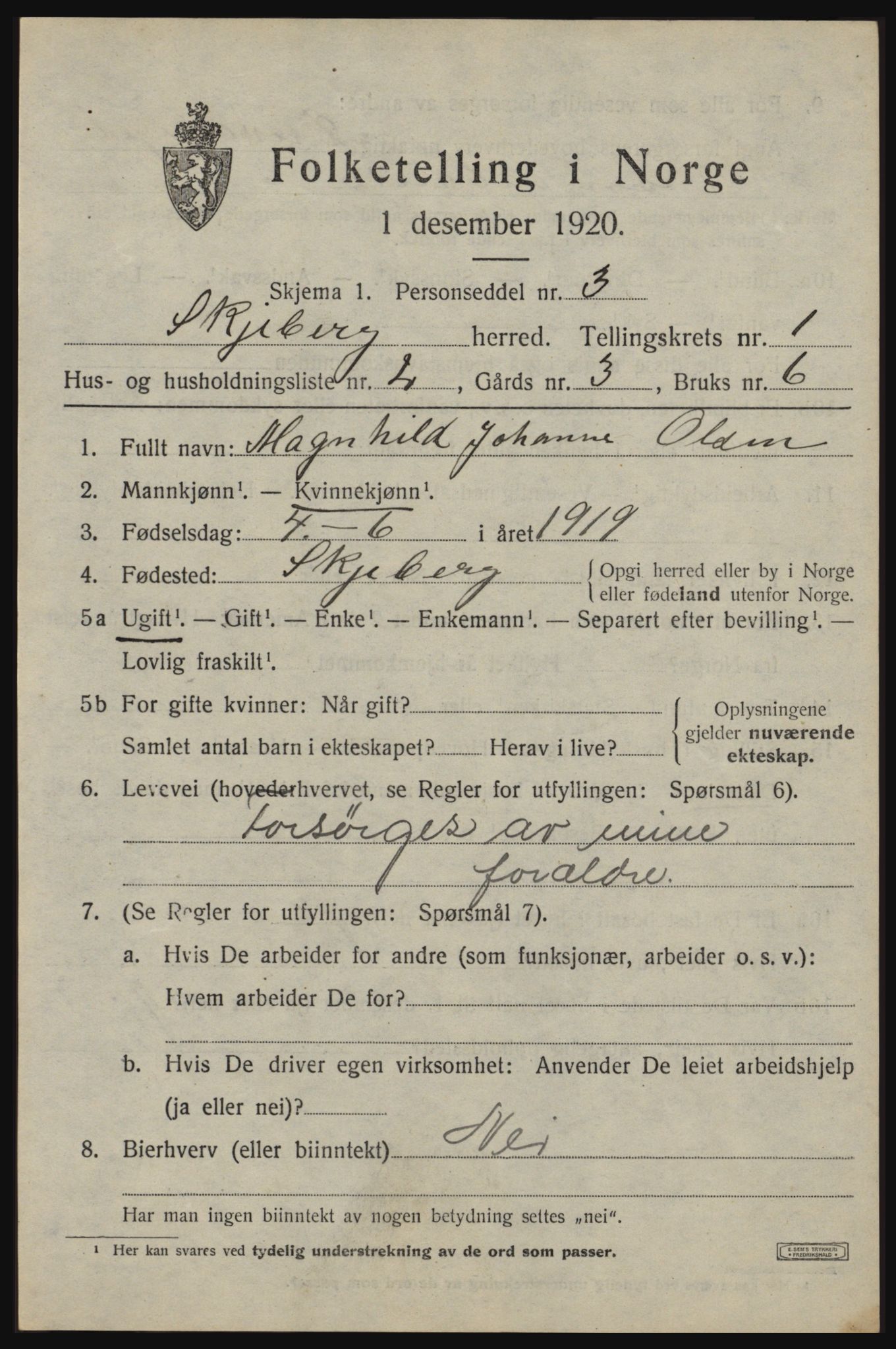 SAO, 1920 census for Skjeberg, 1920, p. 2375