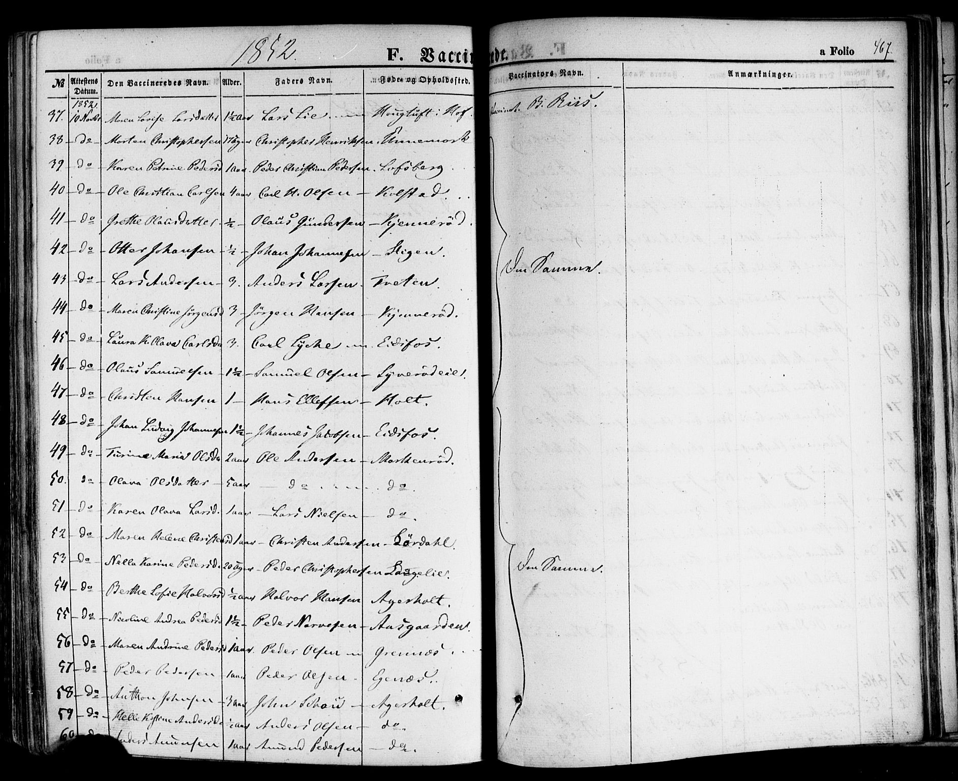 Hof kirkebøker, SAKO/A-64/F/Fa/L0006: Parish register (official) no. I 6, 1851-1877, p. 467