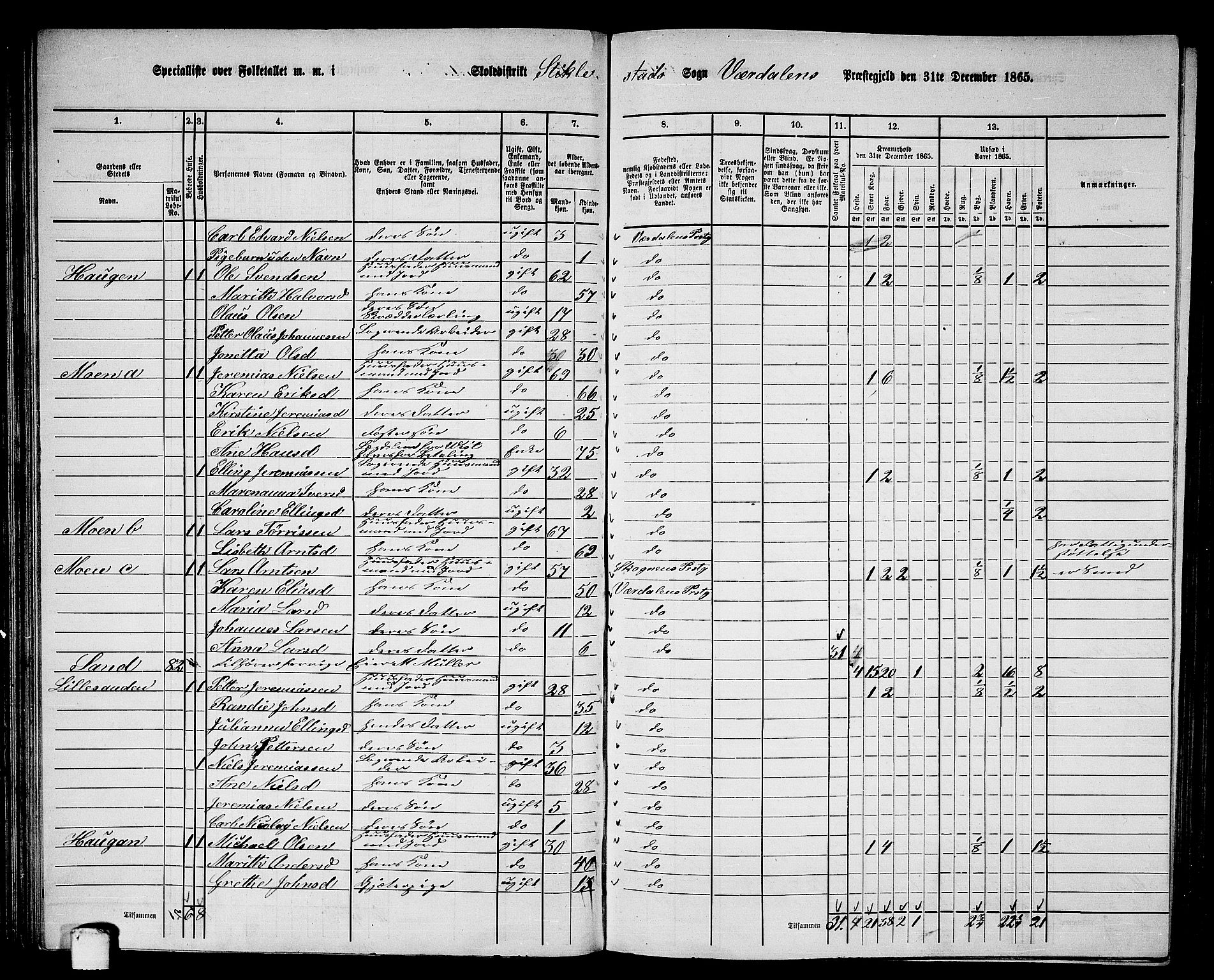 RA, 1865 census for Verdal, 1865, p. 73