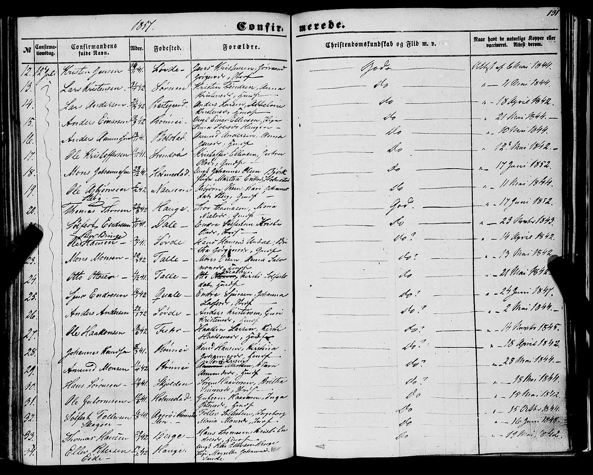 Luster sokneprestembete, AV/SAB-A-81101/H/Haa/Haaa/L0007: Parish register (official) no. A 7, 1849-1859, p. 131