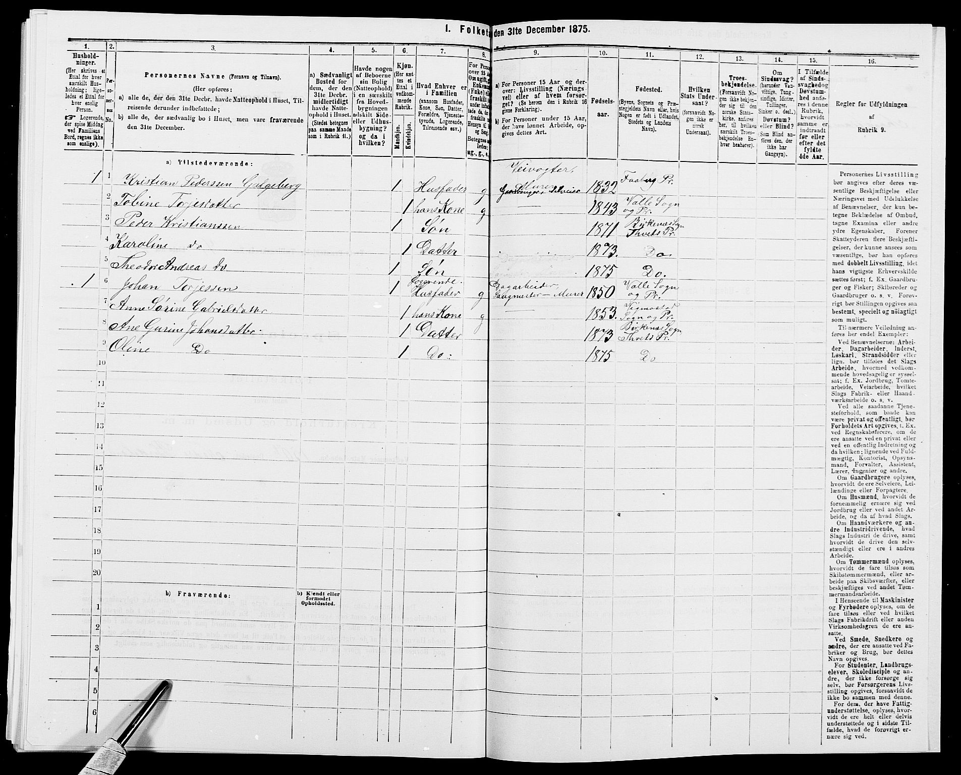 SAK, 1875 census for 1013P Tveit, 1875, p. 984