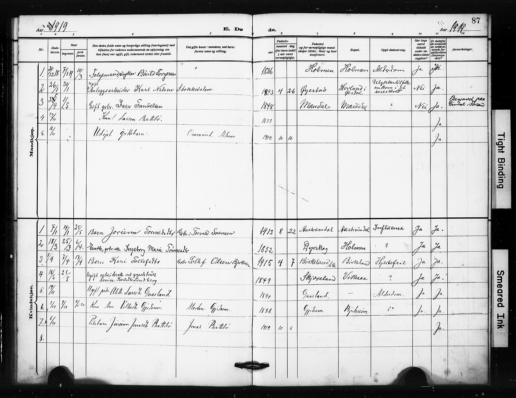 Helleland sokneprestkontor, SAST/A-101810: Parish register (copy) no. B 6, 1909-1923, p. 87