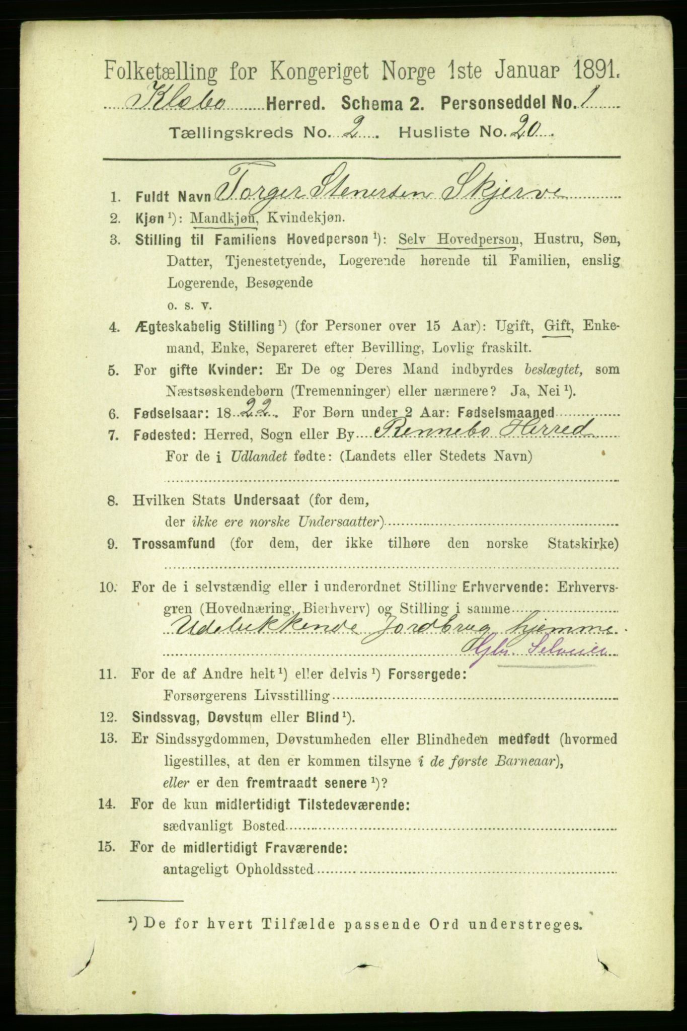 RA, 1891 census for 1662 Klæbu, 1891, p. 314
