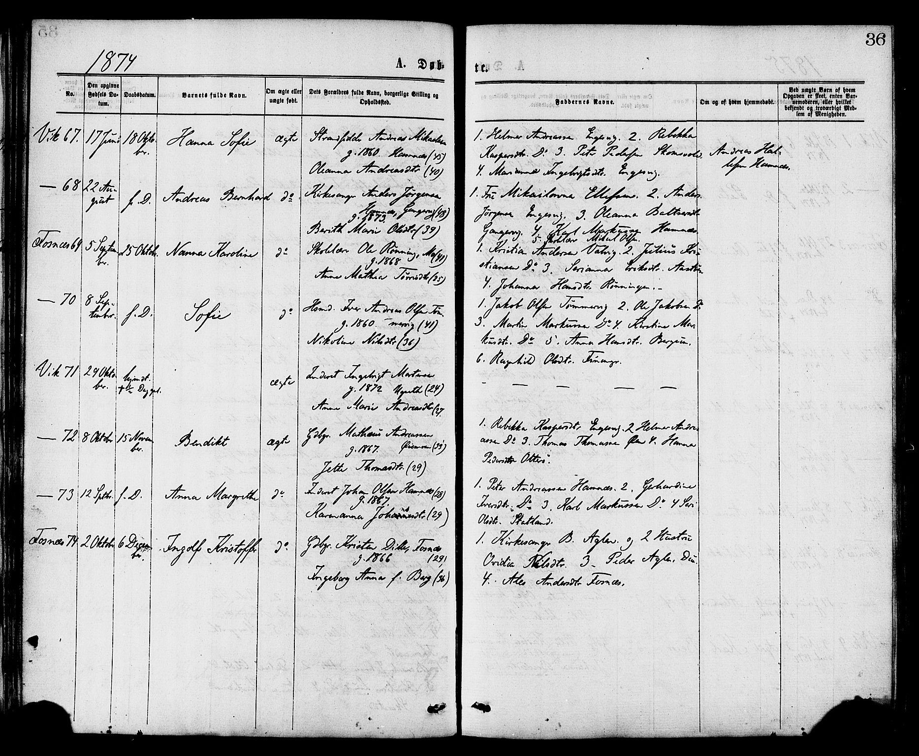 Ministerialprotokoller, klokkerbøker og fødselsregistre - Nord-Trøndelag, SAT/A-1458/773/L0616: Parish register (official) no. 773A07, 1870-1887, p. 36