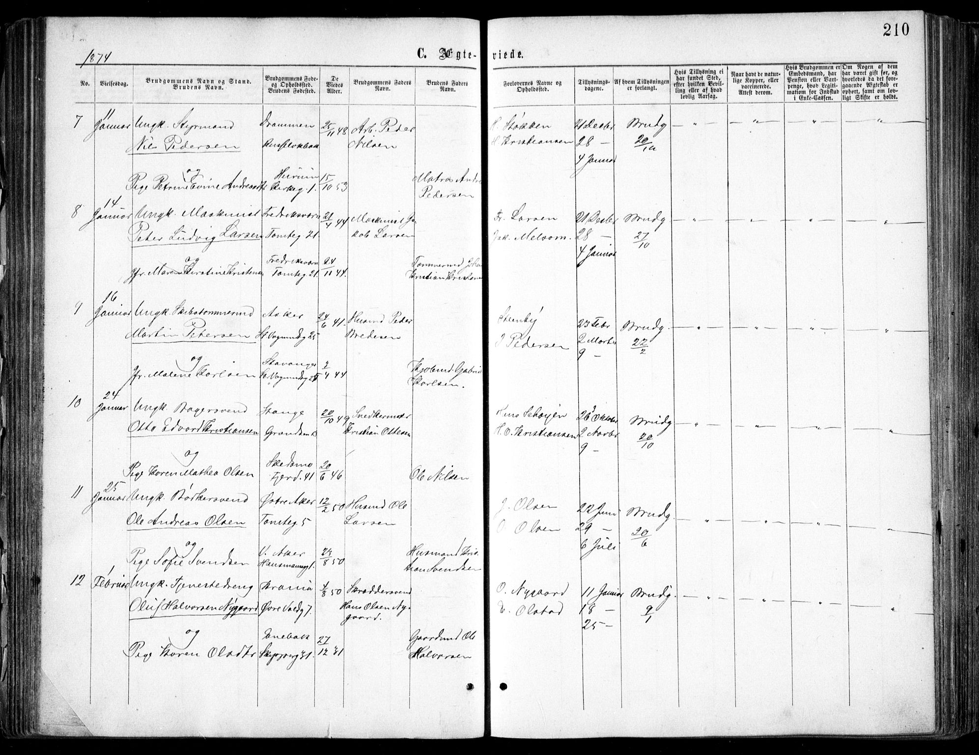 Oslo domkirke Kirkebøker, SAO/A-10752/F/Fa/L0021: Parish register (official) no. 21, 1865-1884, p. 210