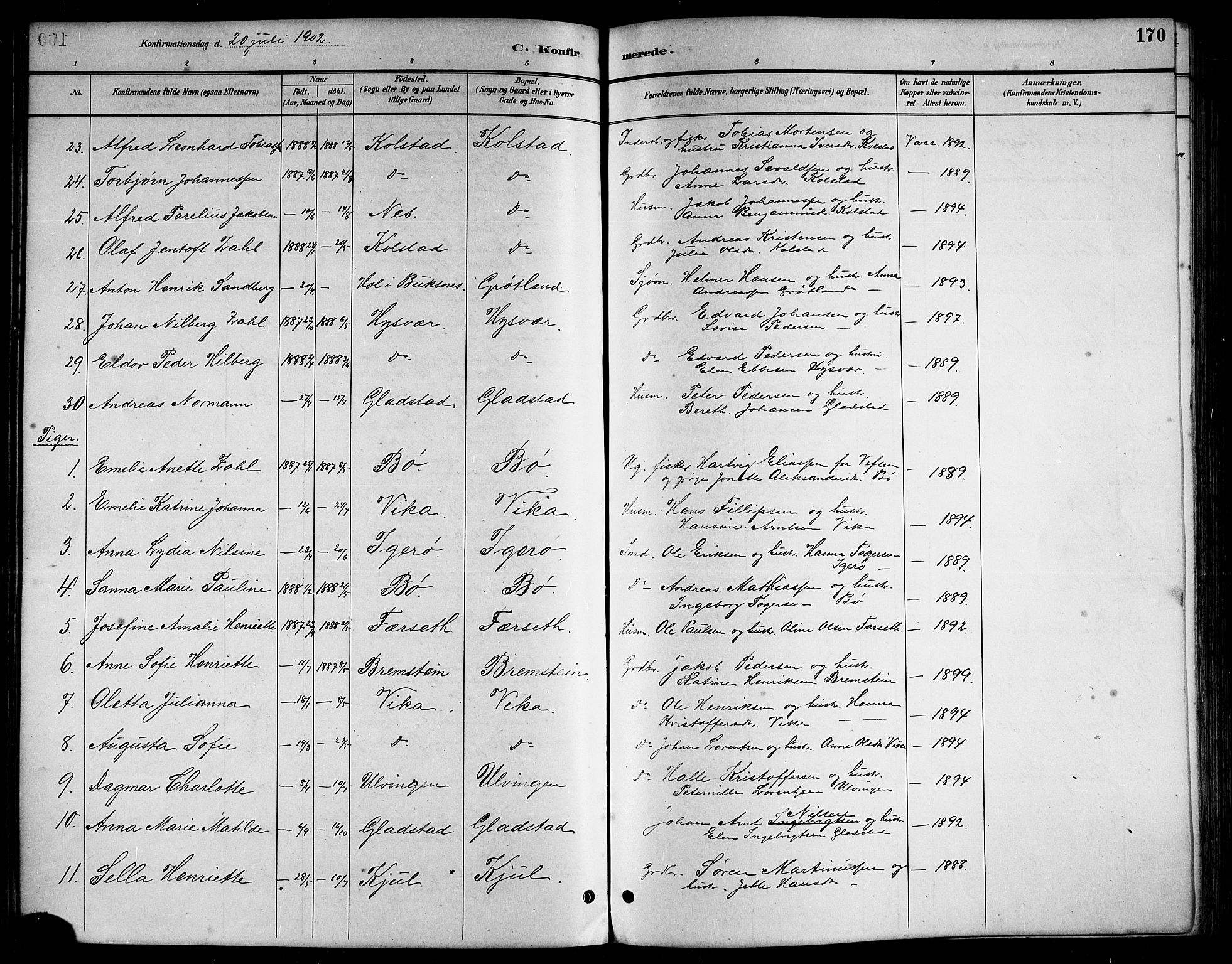 Ministerialprotokoller, klokkerbøker og fødselsregistre - Nordland, AV/SAT-A-1459/816/L0253: Parish register (copy) no. 816C03, 1886-1905, p. 170