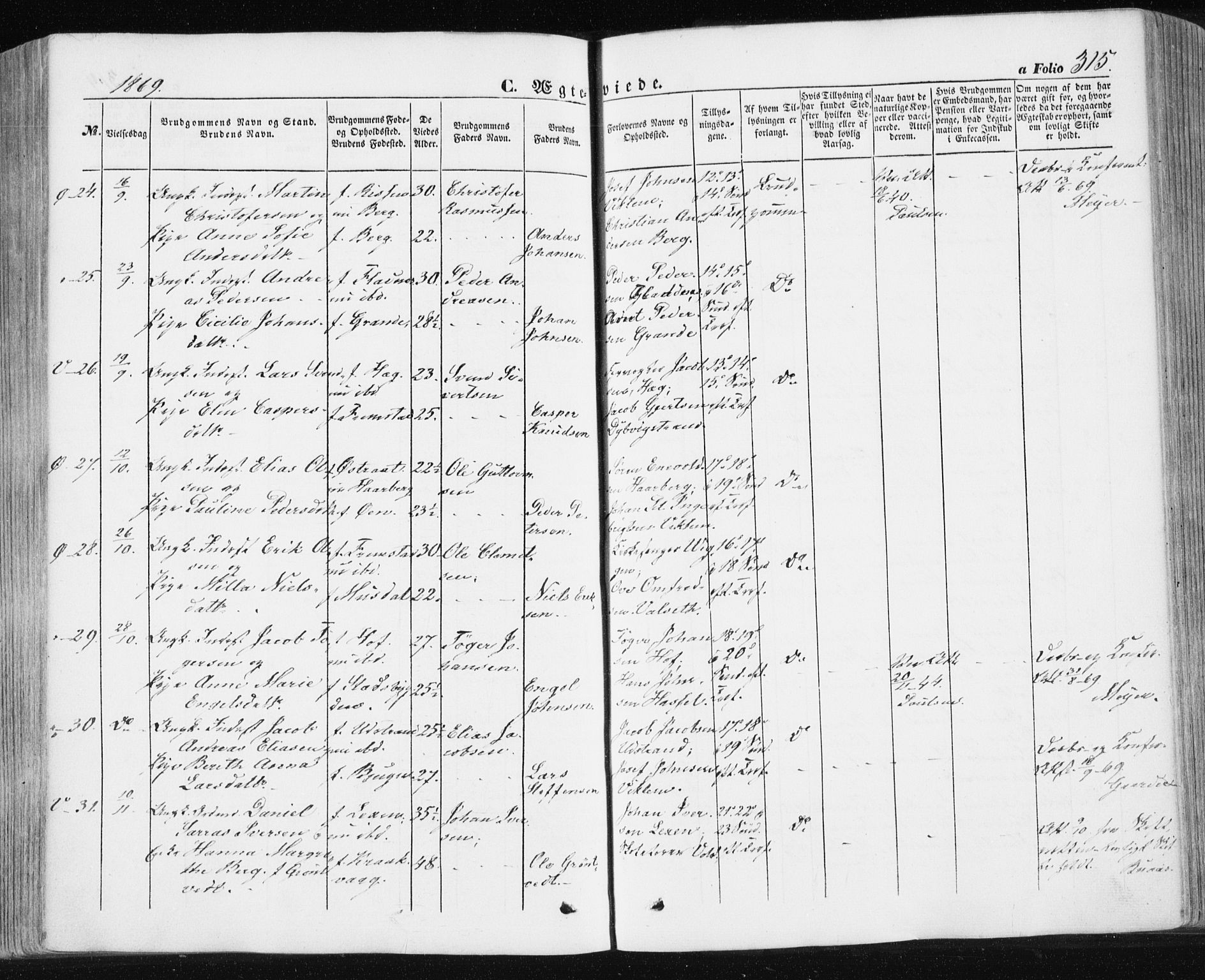 Ministerialprotokoller, klokkerbøker og fødselsregistre - Sør-Trøndelag, SAT/A-1456/659/L0737: Parish register (official) no. 659A07, 1857-1875, p. 315