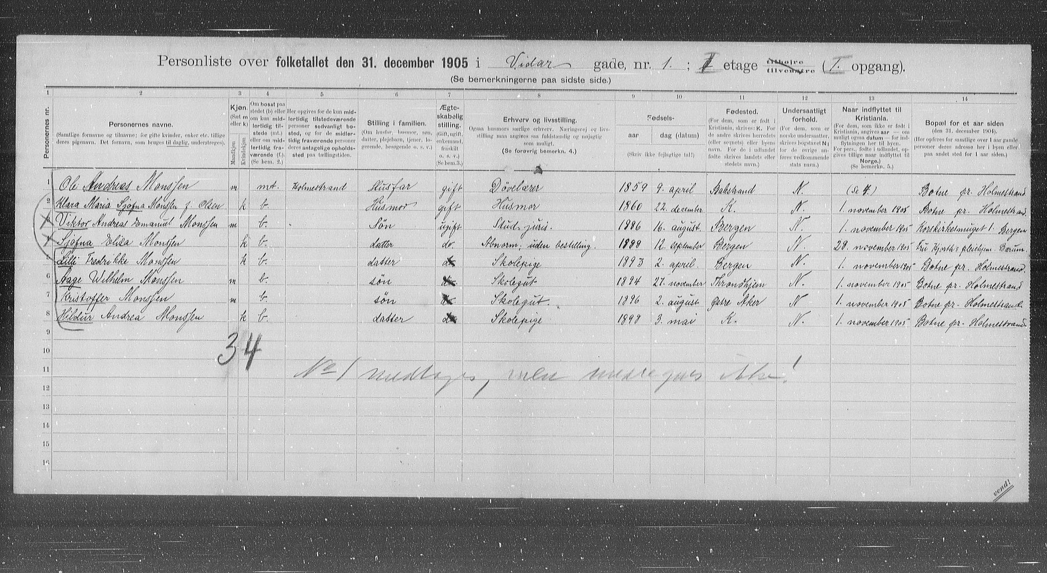 OBA, Municipal Census 1905 for Kristiania, 1905, p. 65170