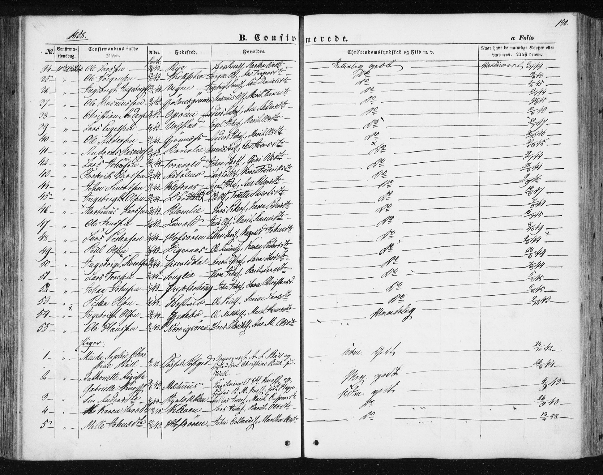 Ministerialprotokoller, klokkerbøker og fødselsregistre - Sør-Trøndelag, SAT/A-1456/668/L0806: Parish register (official) no. 668A06, 1854-1869, p. 150