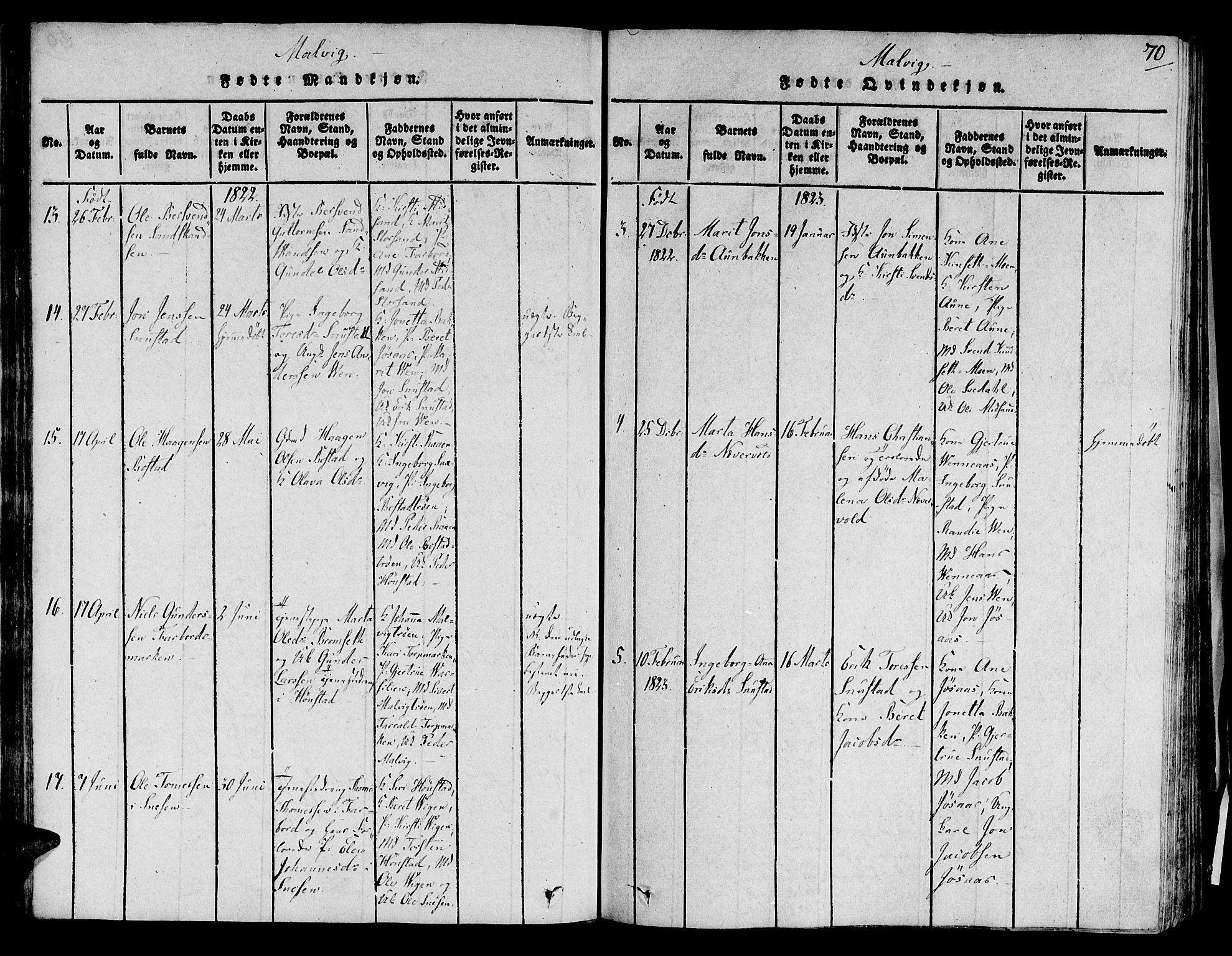 Ministerialprotokoller, klokkerbøker og fødselsregistre - Sør-Trøndelag, SAT/A-1456/606/L0284: Parish register (official) no. 606A03 /2, 1819-1823, p. 70