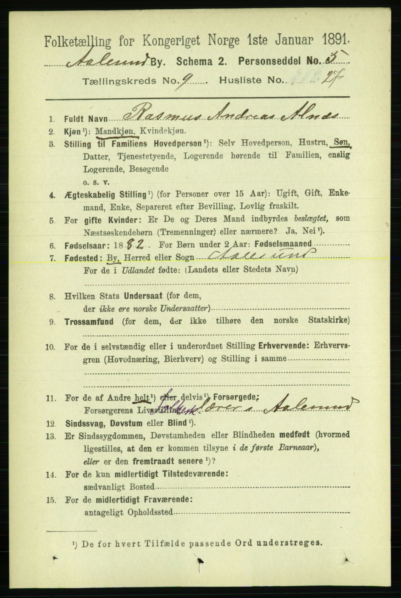 RA, 1891 census for 1501 Ålesund, 1891, p. 6612