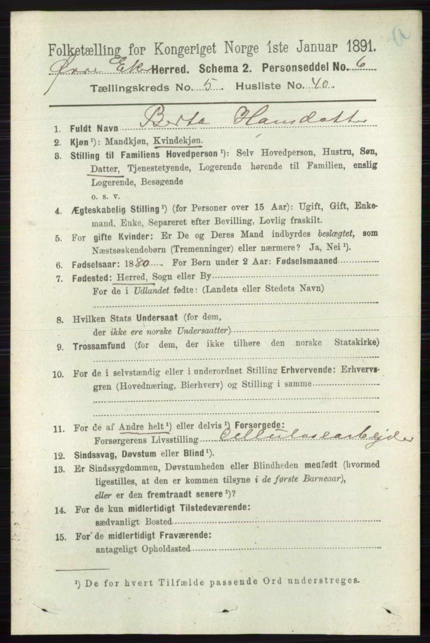 RA, 1891 census for 0624 Øvre Eiker, 1891, p. 2077