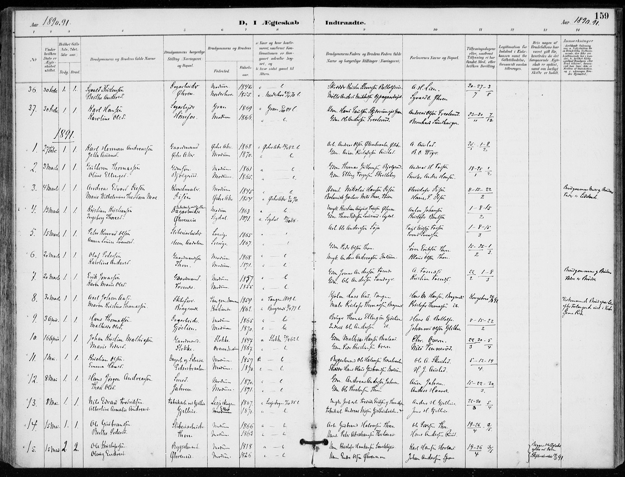 Modum kirkebøker, AV/SAKO-A-234/F/Fa/L0012: Parish register (official) no. 12, 1890-1898, p. 159