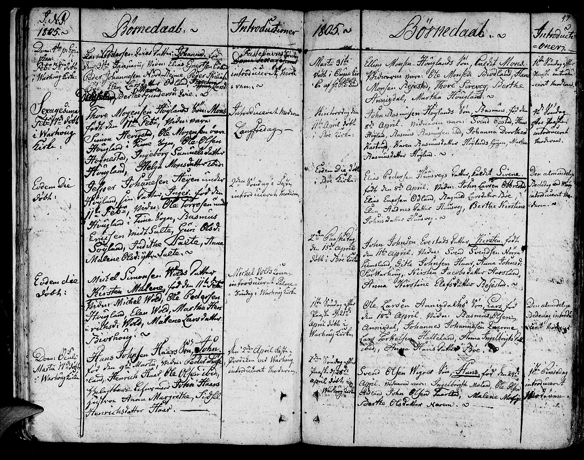 Hå sokneprestkontor, SAST/A-101801/001/30BA/L0001: Parish register (official) no. A 1, 1787-1812, p. 47