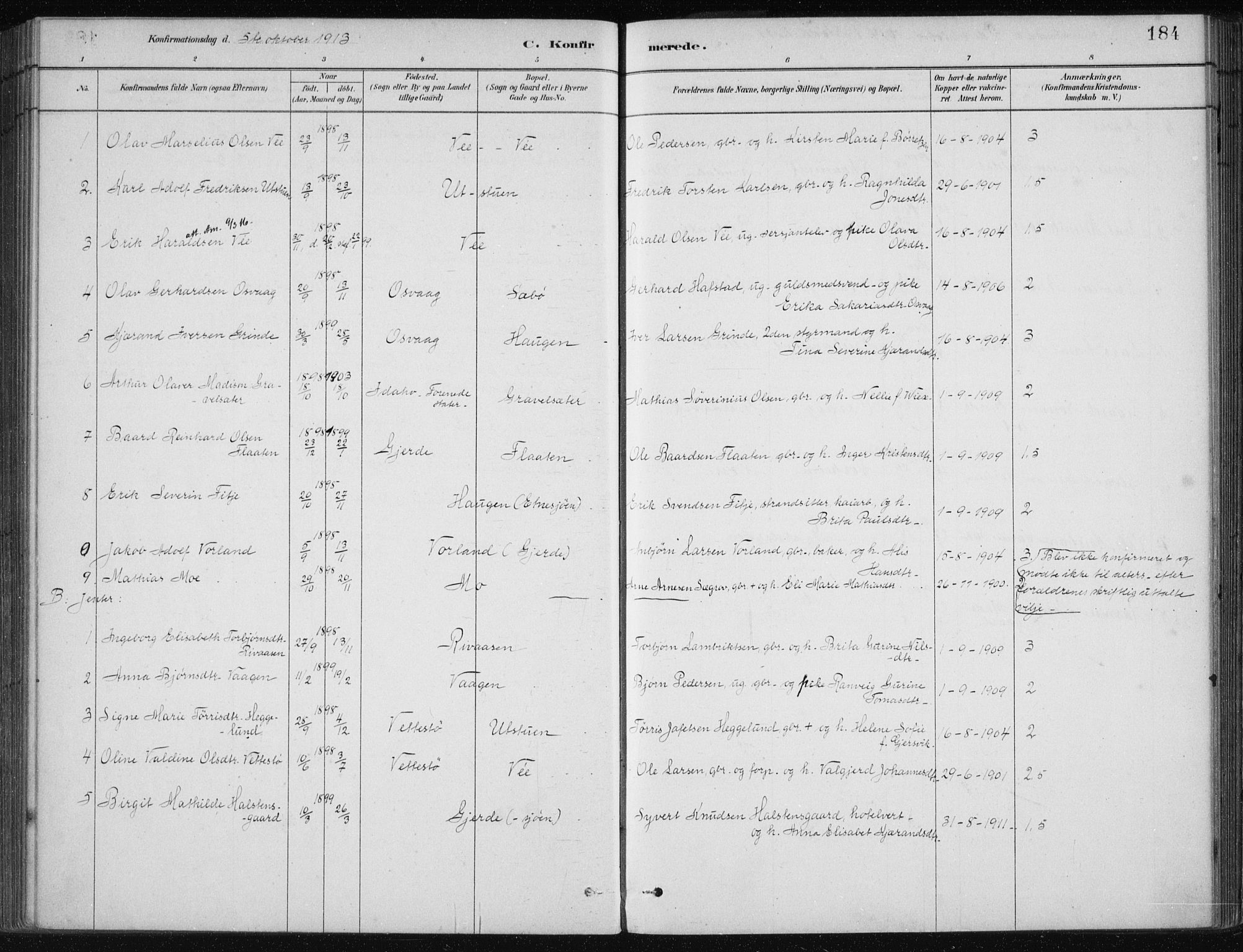 Etne sokneprestembete, SAB/A-75001/H/Haa: Parish register (official) no. C  1, 1879-1919, p. 184