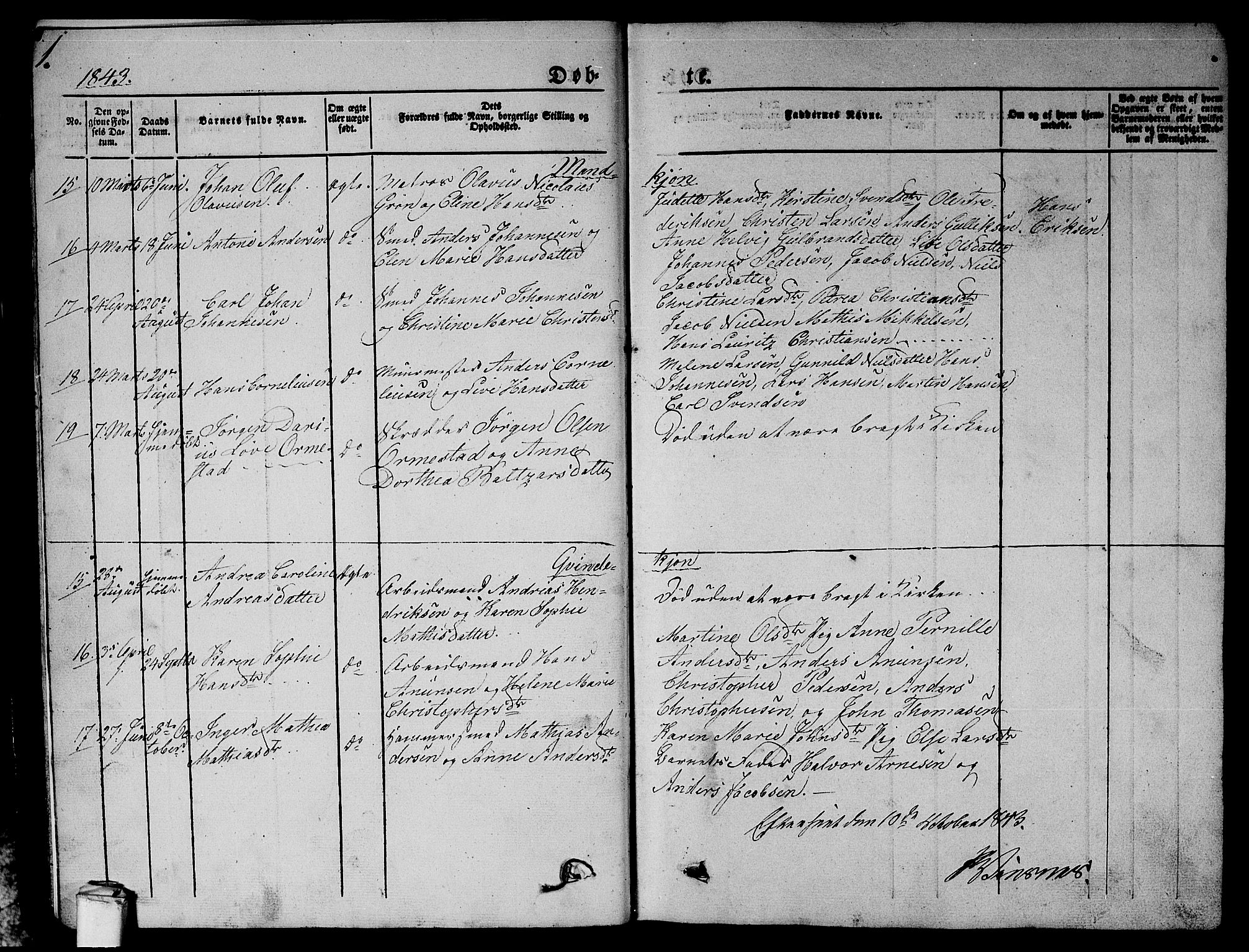 Larvik kirkebøker, SAKO/A-352/G/Gb/L0002: Parish register (copy) no. II 2, 1843-1866, p. 1