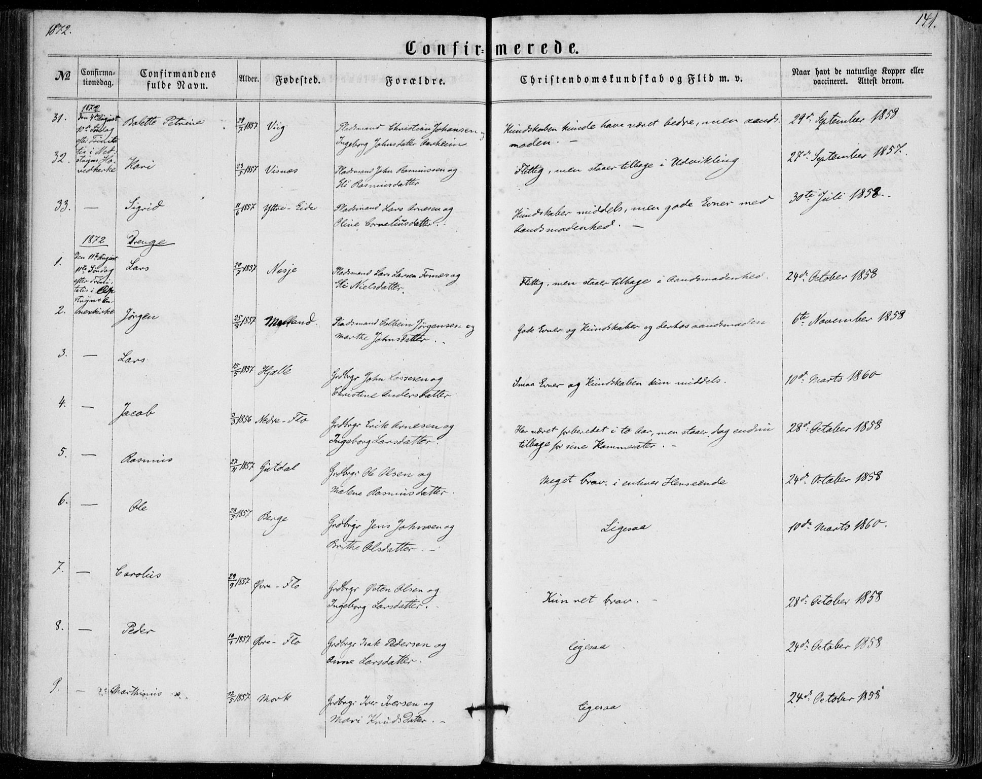 Stryn Sokneprestembete, AV/SAB-A-82501: Parish register (official) no. A 3, 1862-1877, p. 141