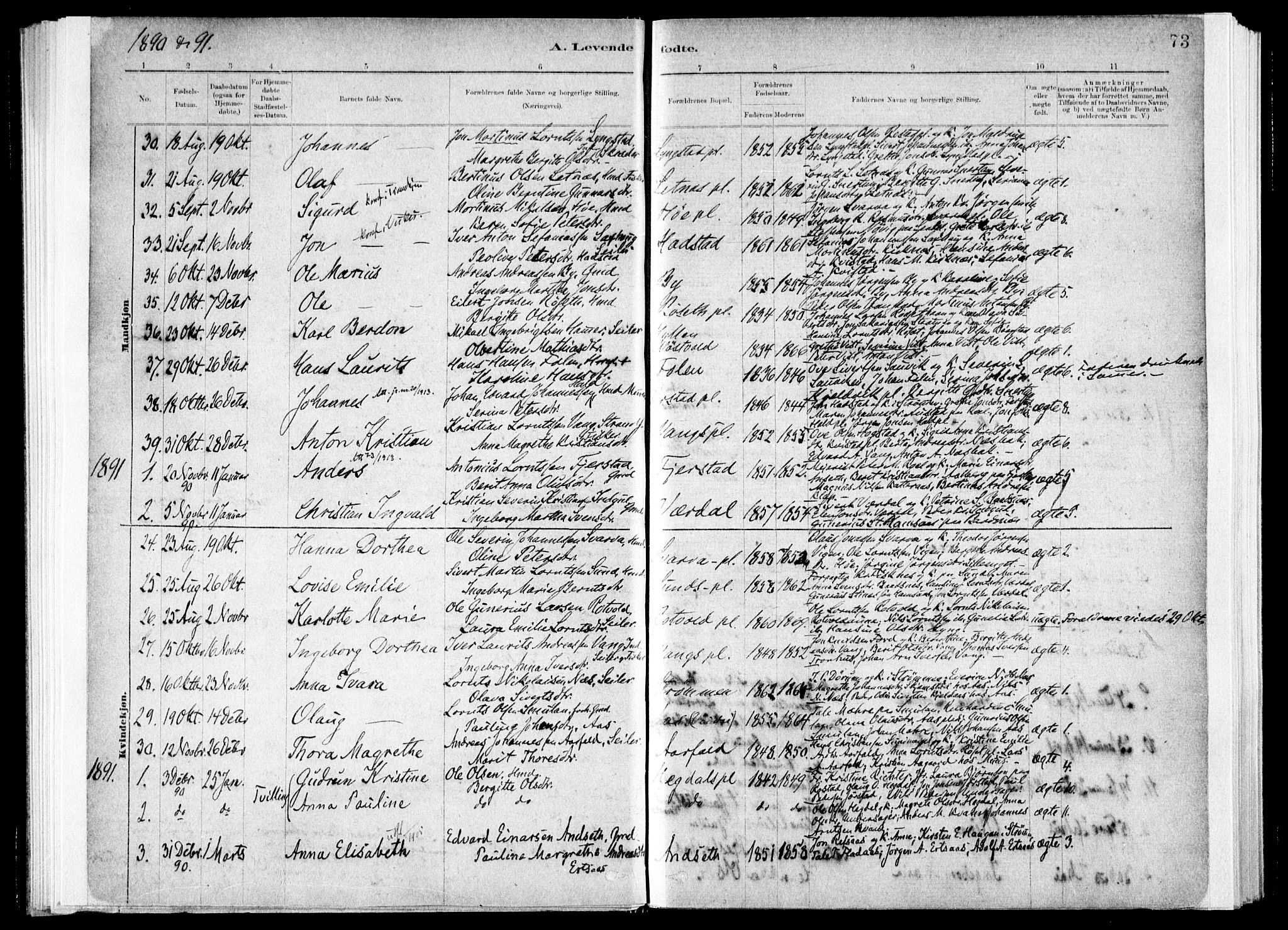 Ministerialprotokoller, klokkerbøker og fødselsregistre - Nord-Trøndelag, SAT/A-1458/730/L0285: Parish register (official) no. 730A10, 1879-1914, p. 73