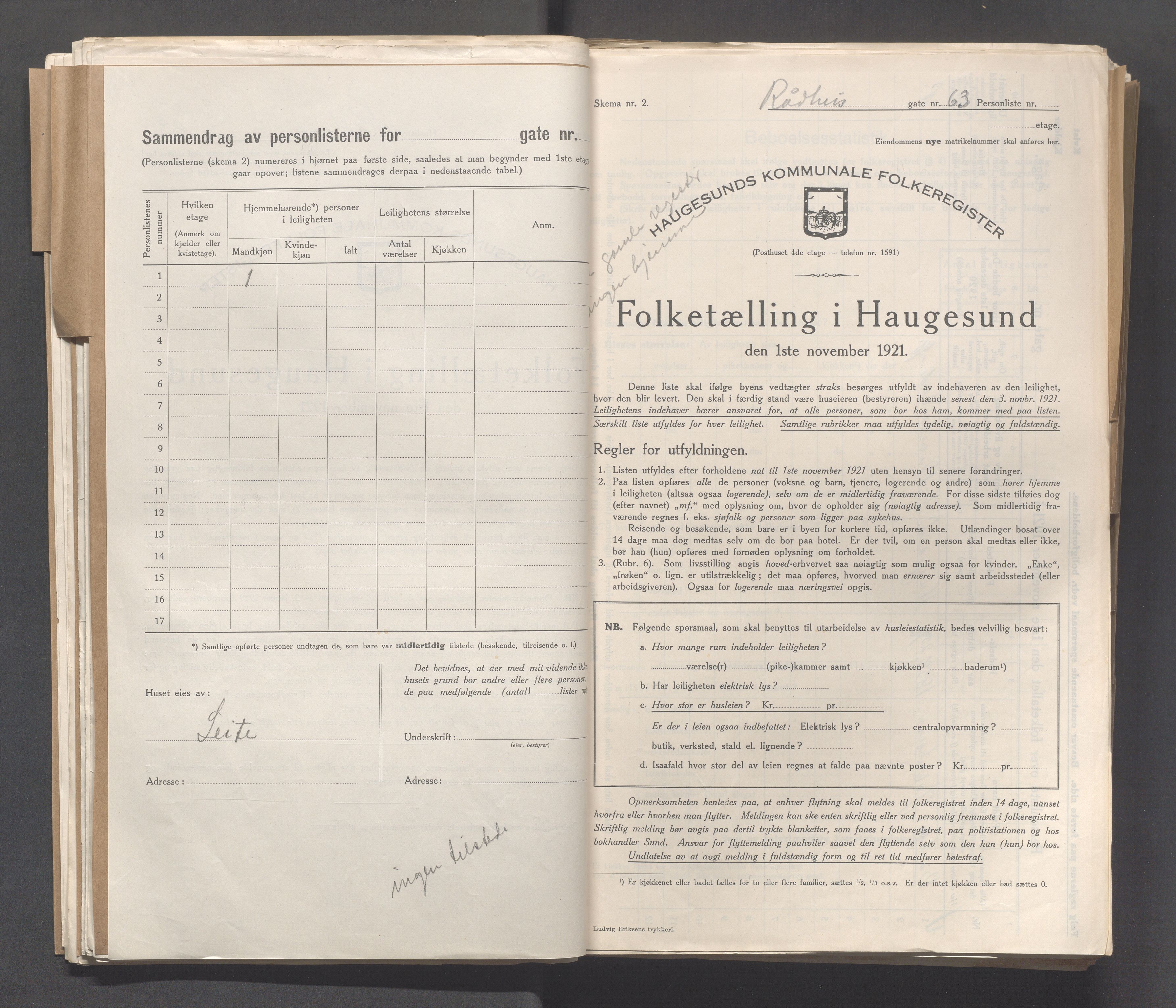 IKAR, Local census 1.11.1921 for Haugesund, 1921, p. 3239