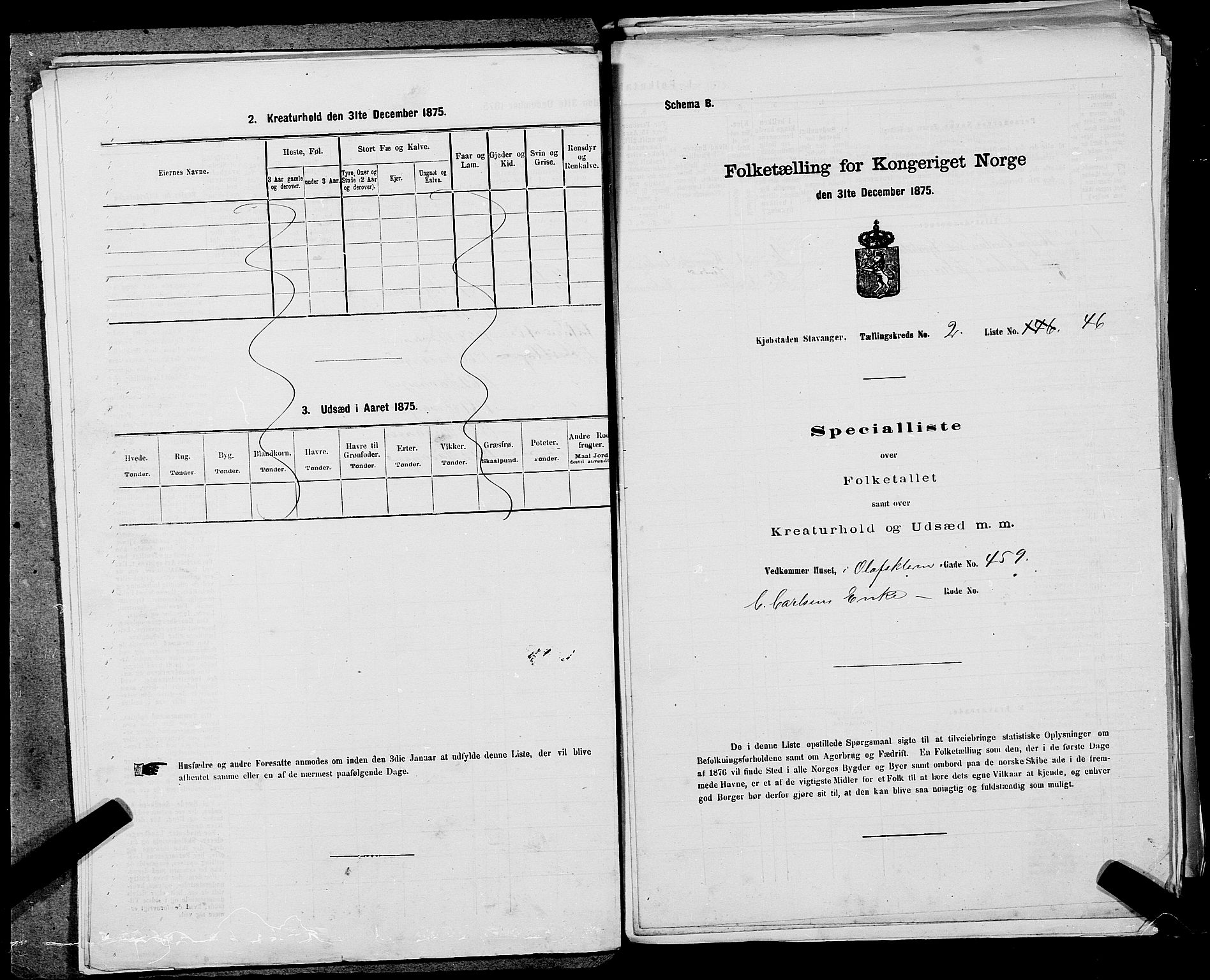 SAST, 1875 census for 1103 Stavanger, 1875, p. 307