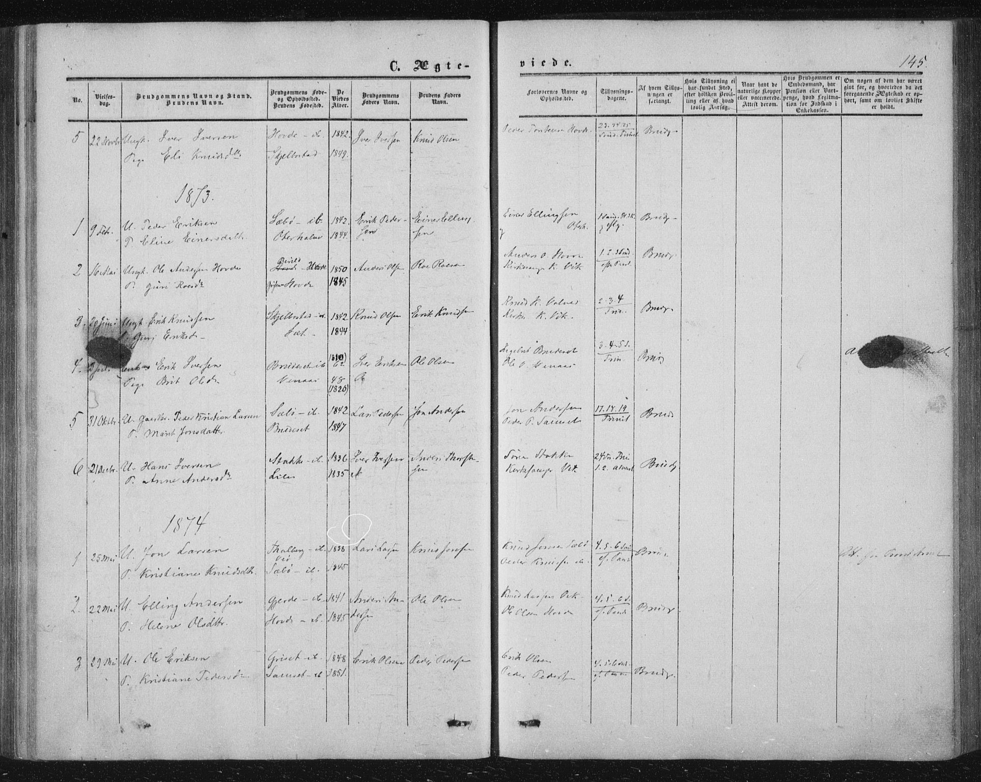 Ministerialprotokoller, klokkerbøker og fødselsregistre - Møre og Romsdal, AV/SAT-A-1454/543/L0562: Parish register (official) no. 543A02, 1854-1884, p. 145