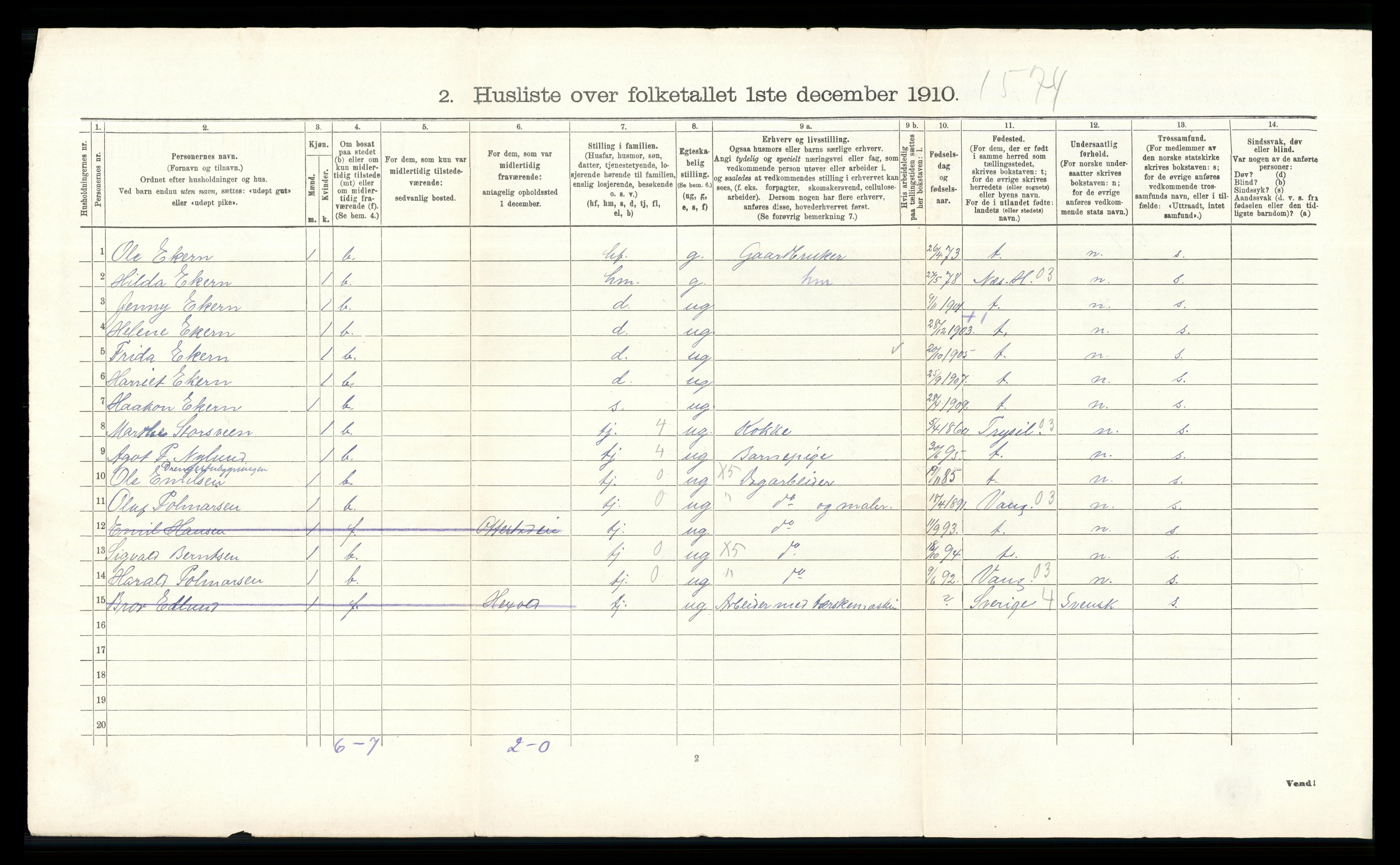 RA, 1910 census for Stange, 1910, p. 541