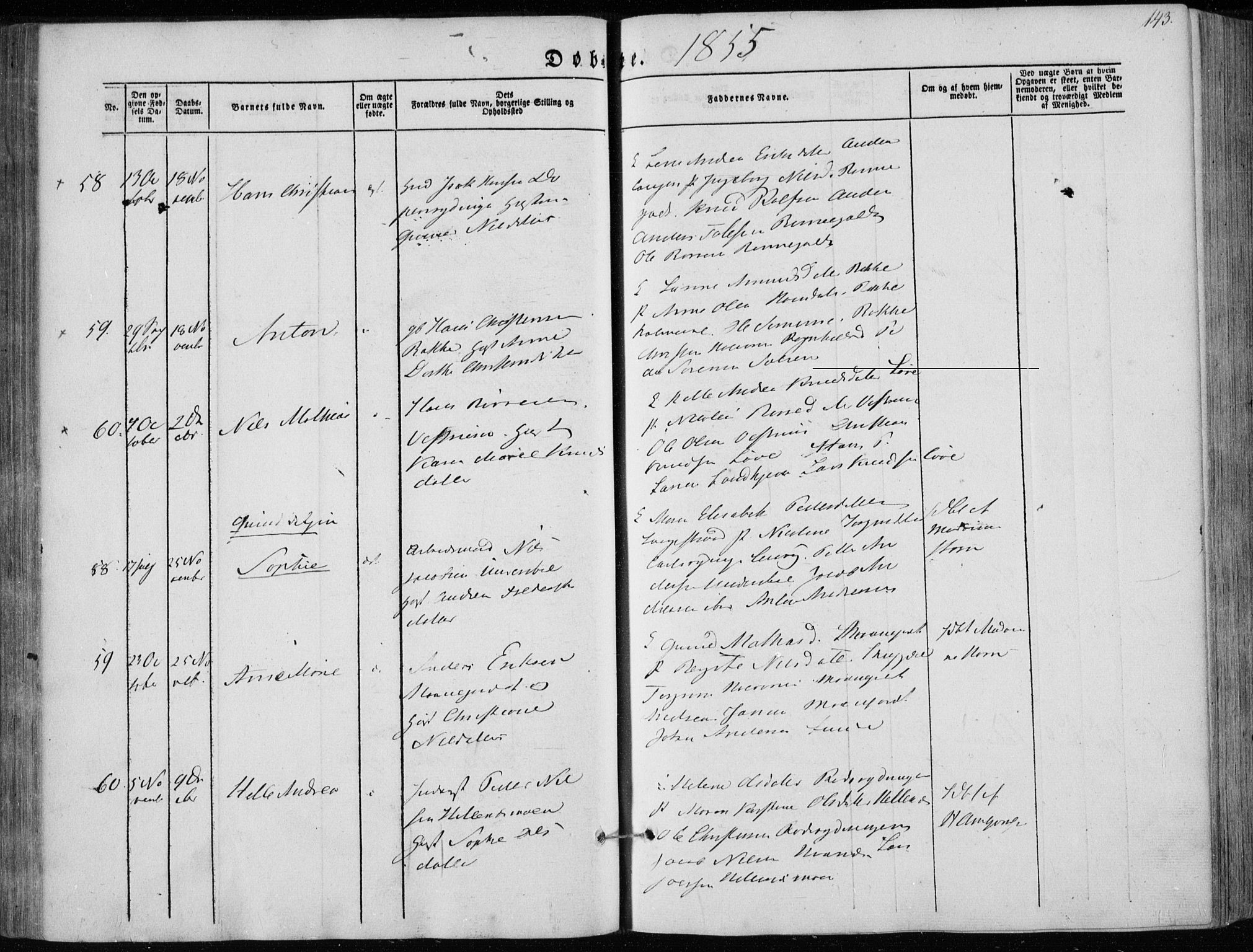 Hedrum kirkebøker, AV/SAKO-A-344/F/Fa/L0006: Parish register (official) no. I 6, 1849-1857, p. 143