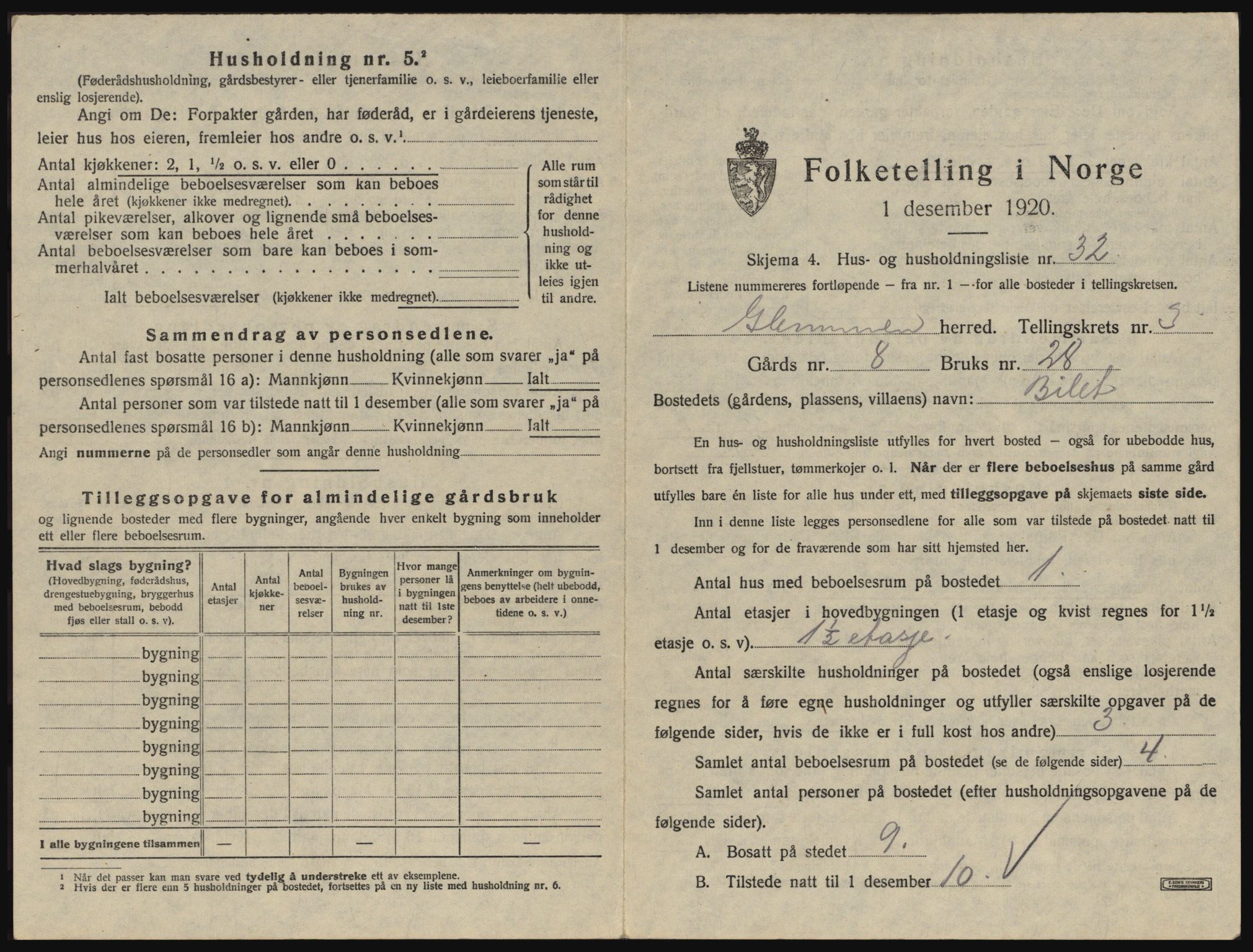 SAO, 1920 census for Glemmen, 1920, p. 511