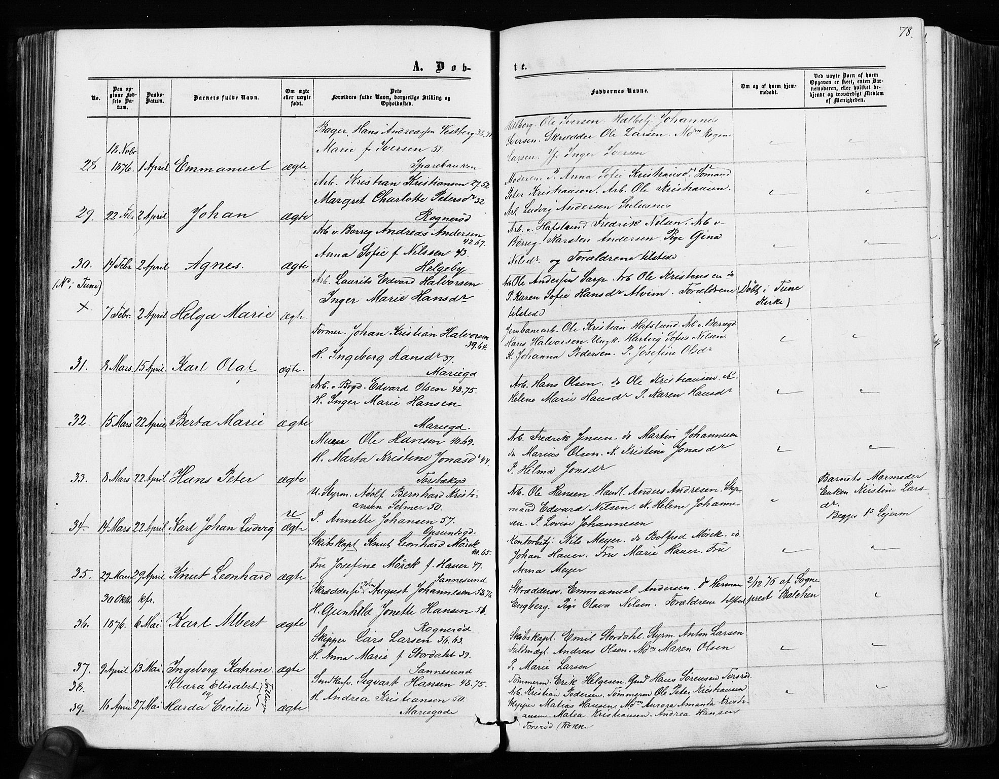 Sarpsborg prestekontor Kirkebøker, AV/SAO-A-2006/F/Fa/L0002: Parish register (official) no. 2, 1869-1877, p. 78
