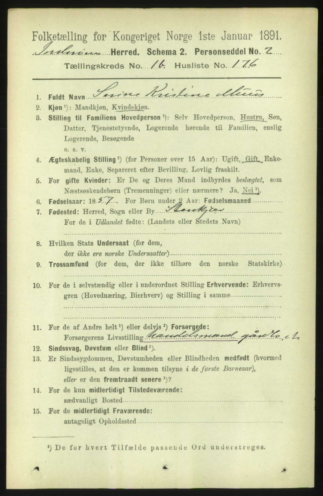 RA, 1891 census for 1729 Inderøy, 1891, p. 1164