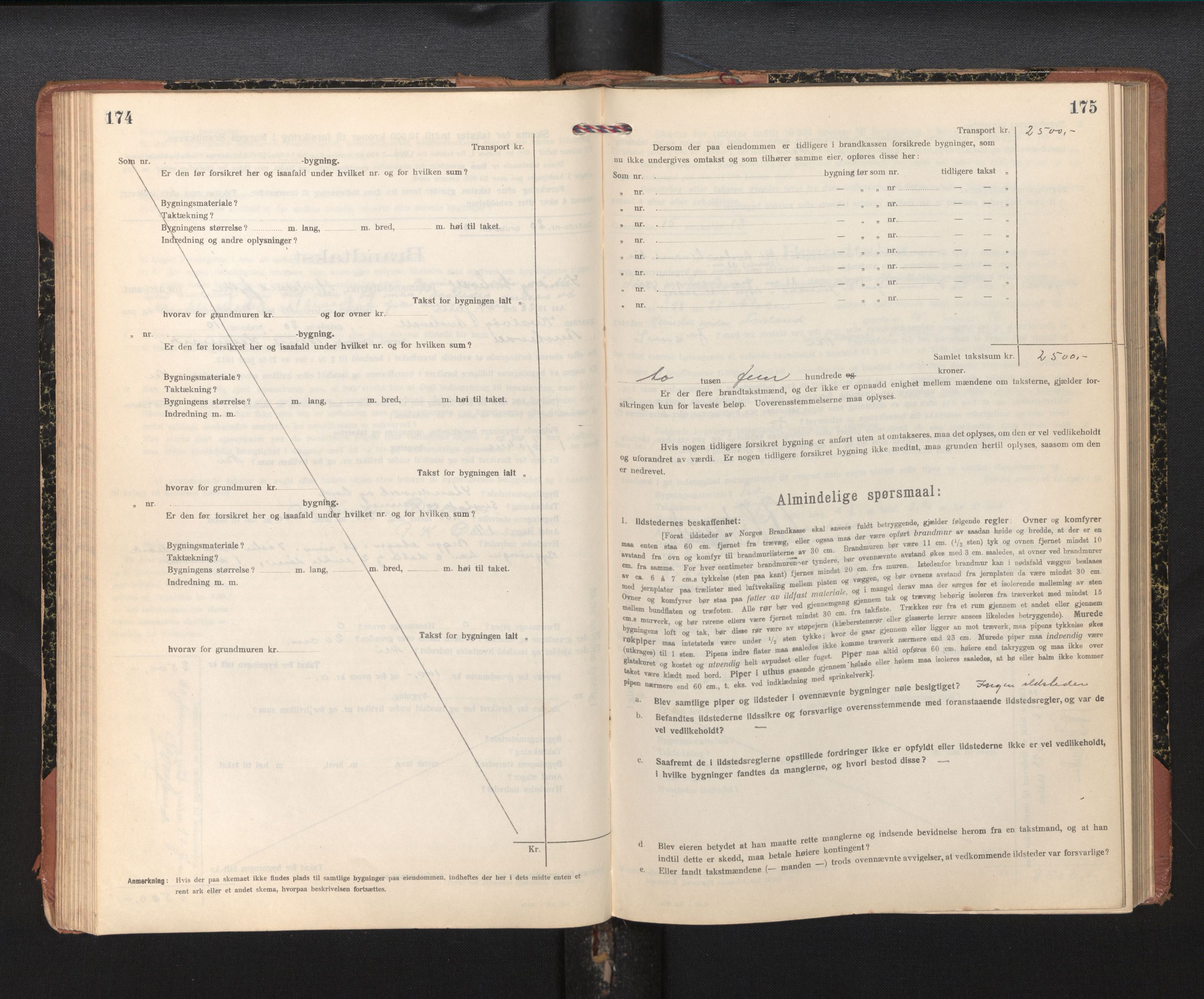 Lensmannen i Sund og Austevoll, SAB/A-35201/0012/L0004: Branntakstprotokoll, skjematakst, 1917-1949, p. 174-175