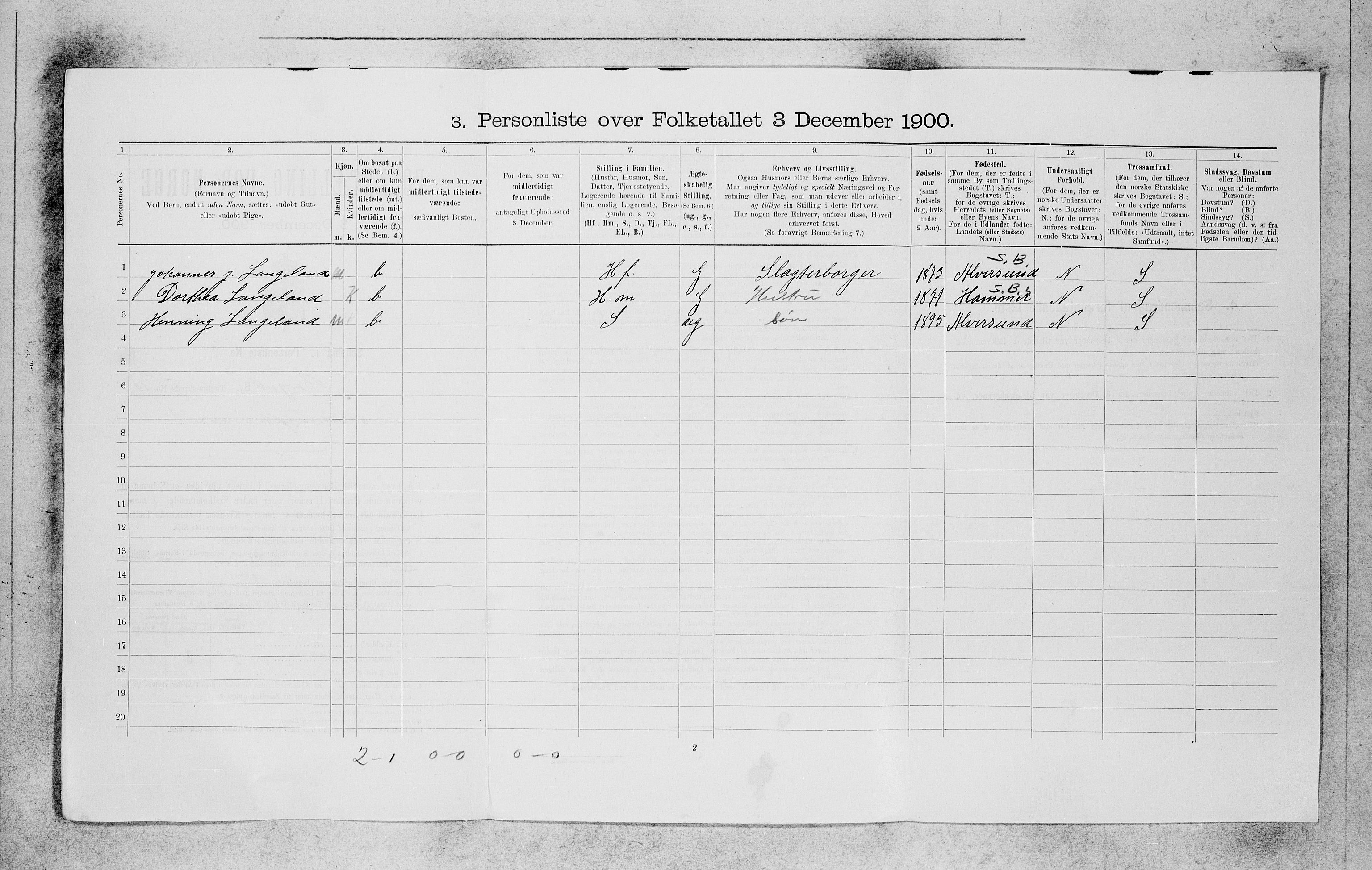 SAB, 1900 census for Bergen, 1900, p. 1878