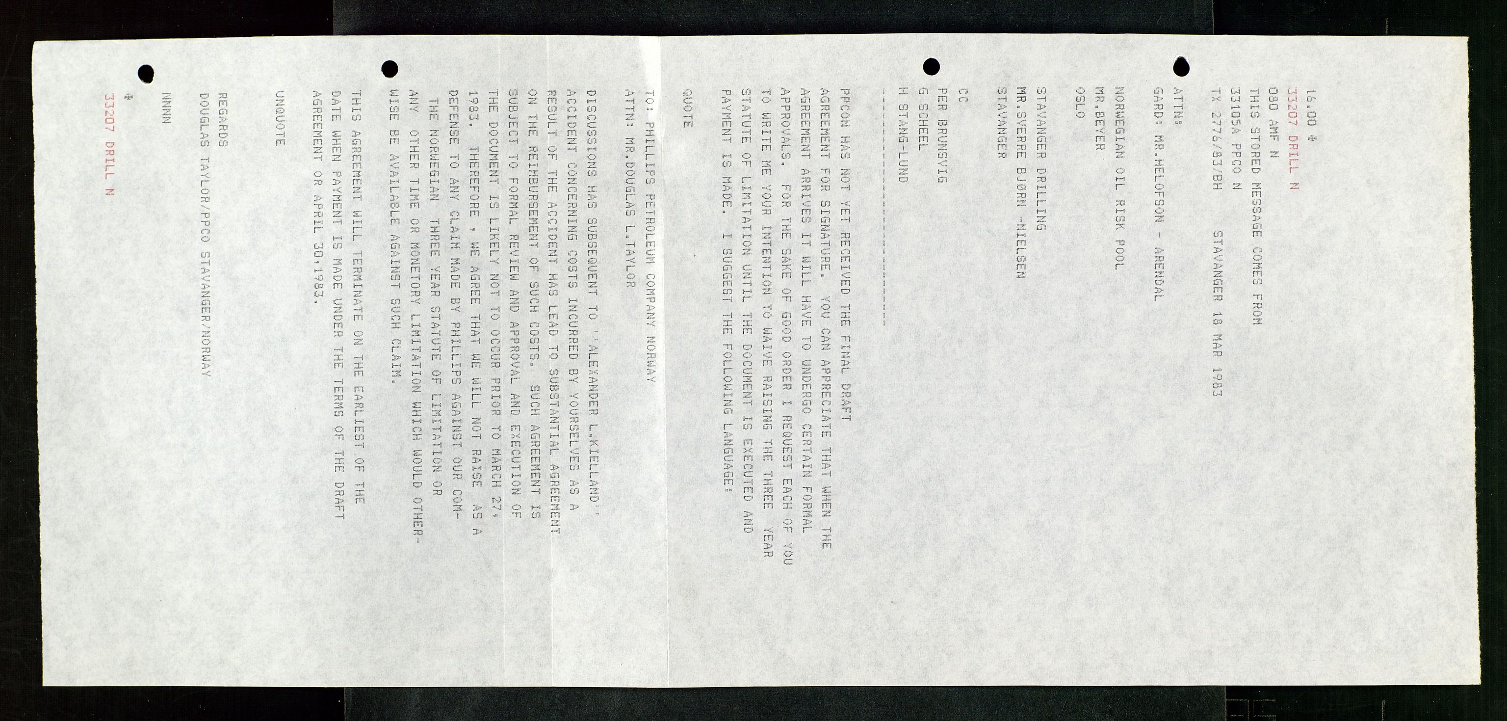 Pa 1503 - Stavanger Drilling AS, AV/SAST-A-101906/Da/L0017: Alexander L. Kielland - Saks- og korrespondansearkiv, 1981-1984, p. 182