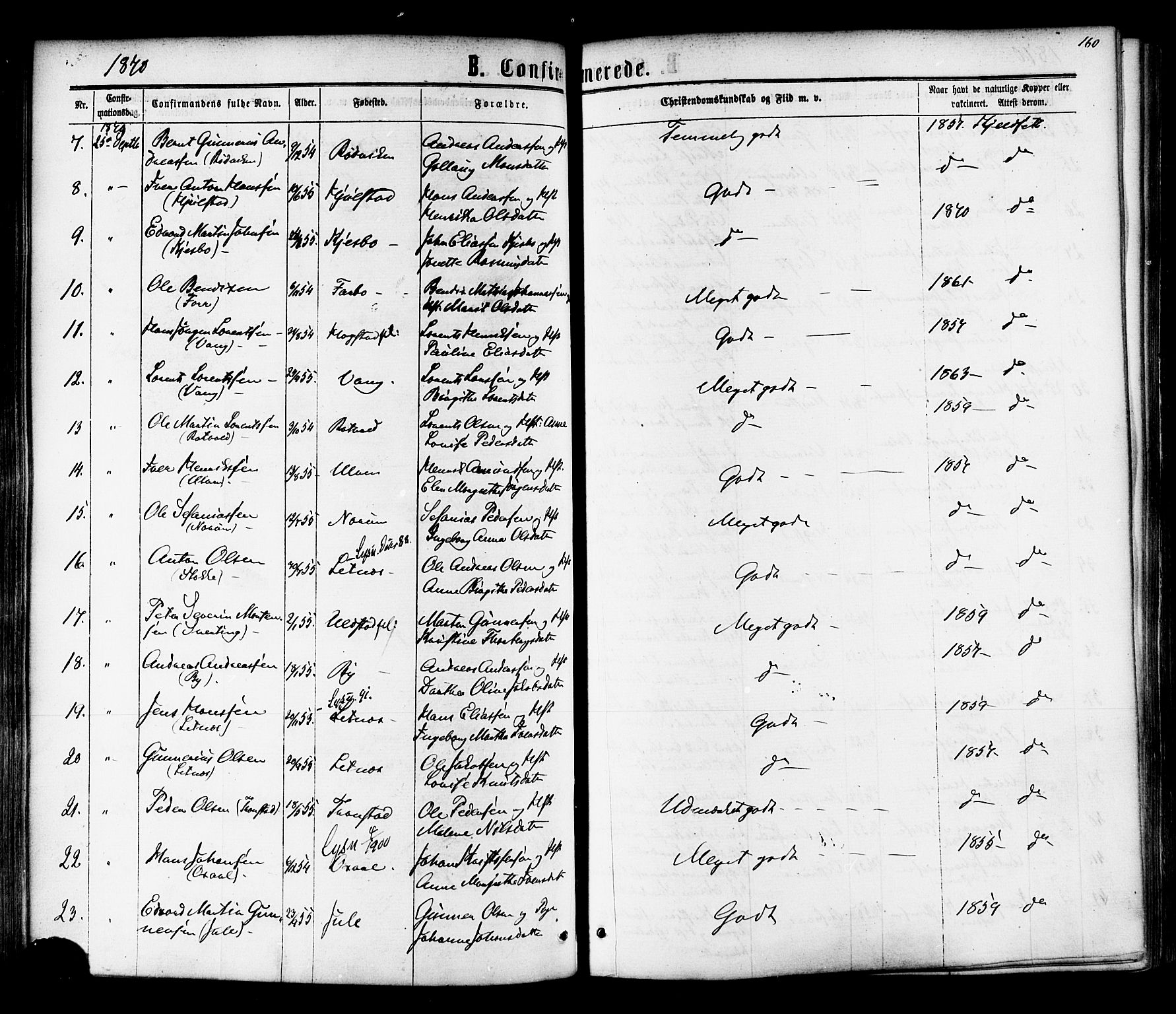 Ministerialprotokoller, klokkerbøker og fødselsregistre - Nord-Trøndelag, SAT/A-1458/730/L0284: Parish register (official) no. 730A09, 1866-1878, p. 160