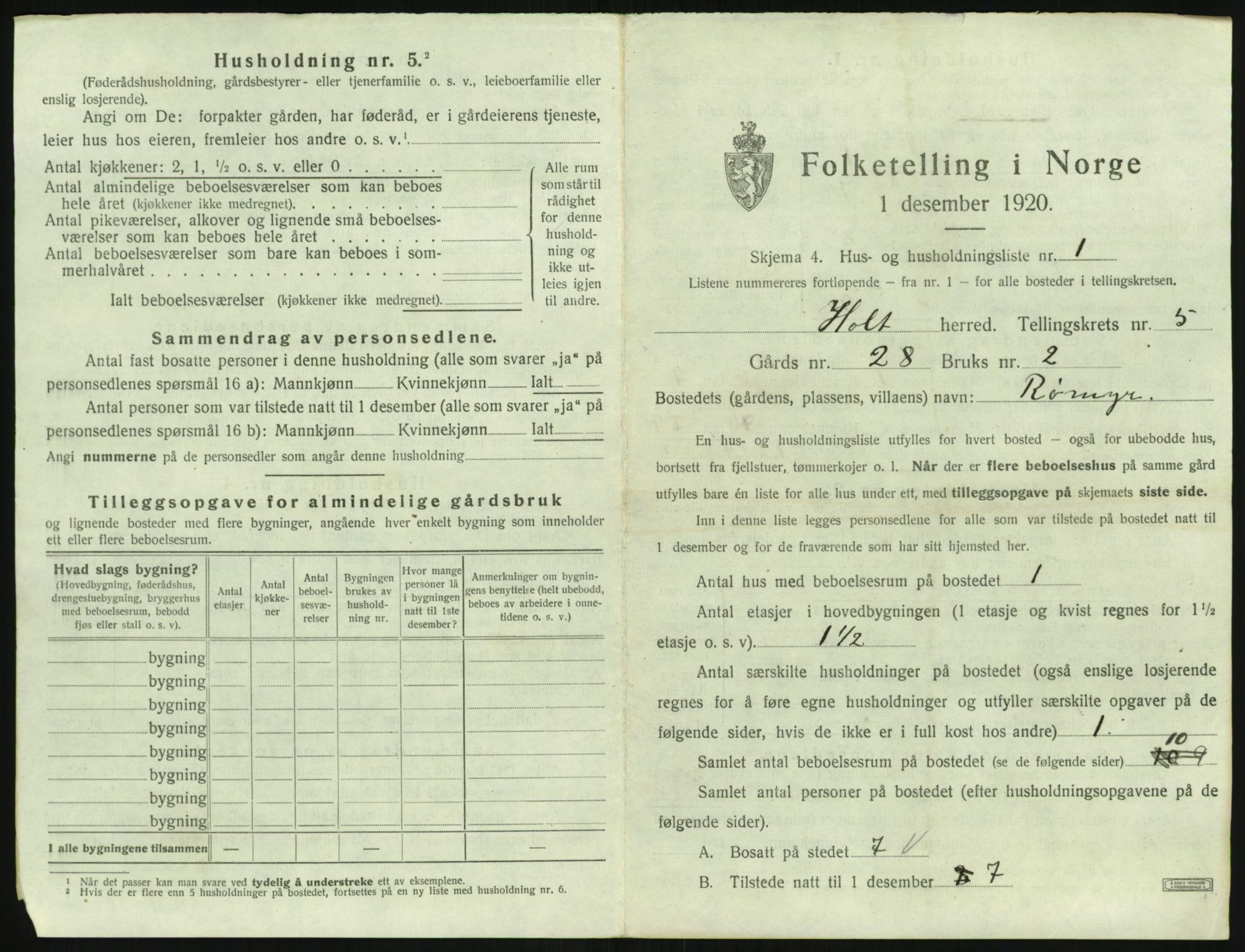 SAK, 1920 census for Holt, 1920, p. 430